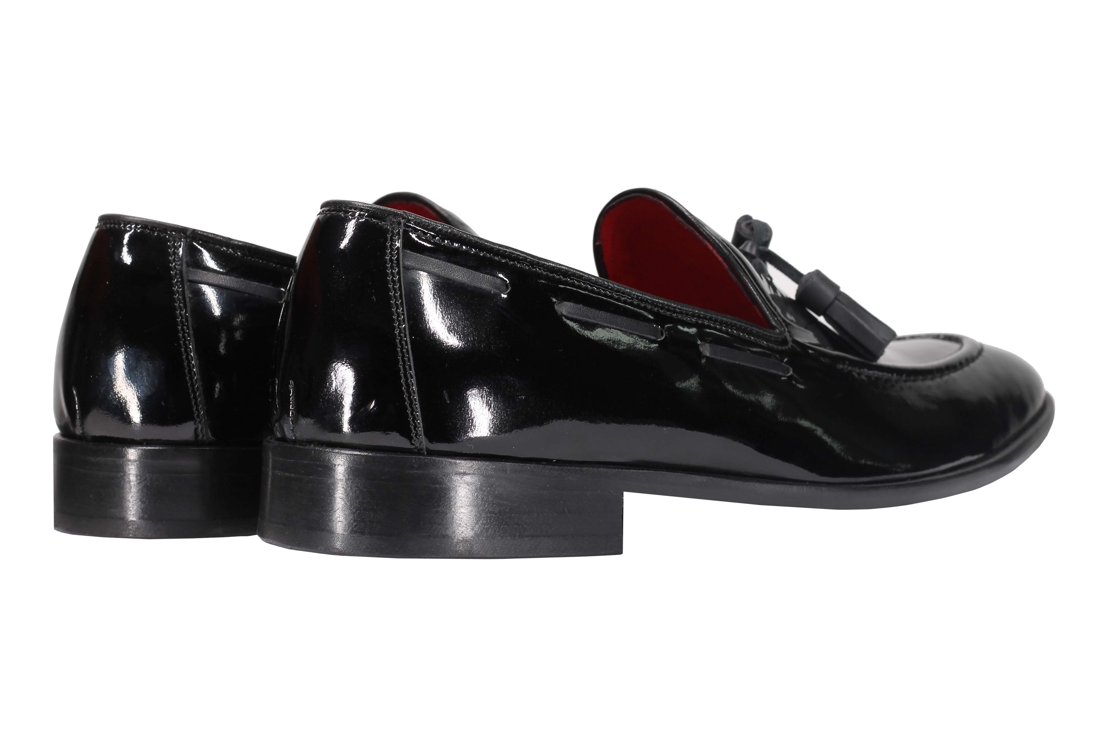 BLACK SHINY LEATHER TASSEL LOAFERS