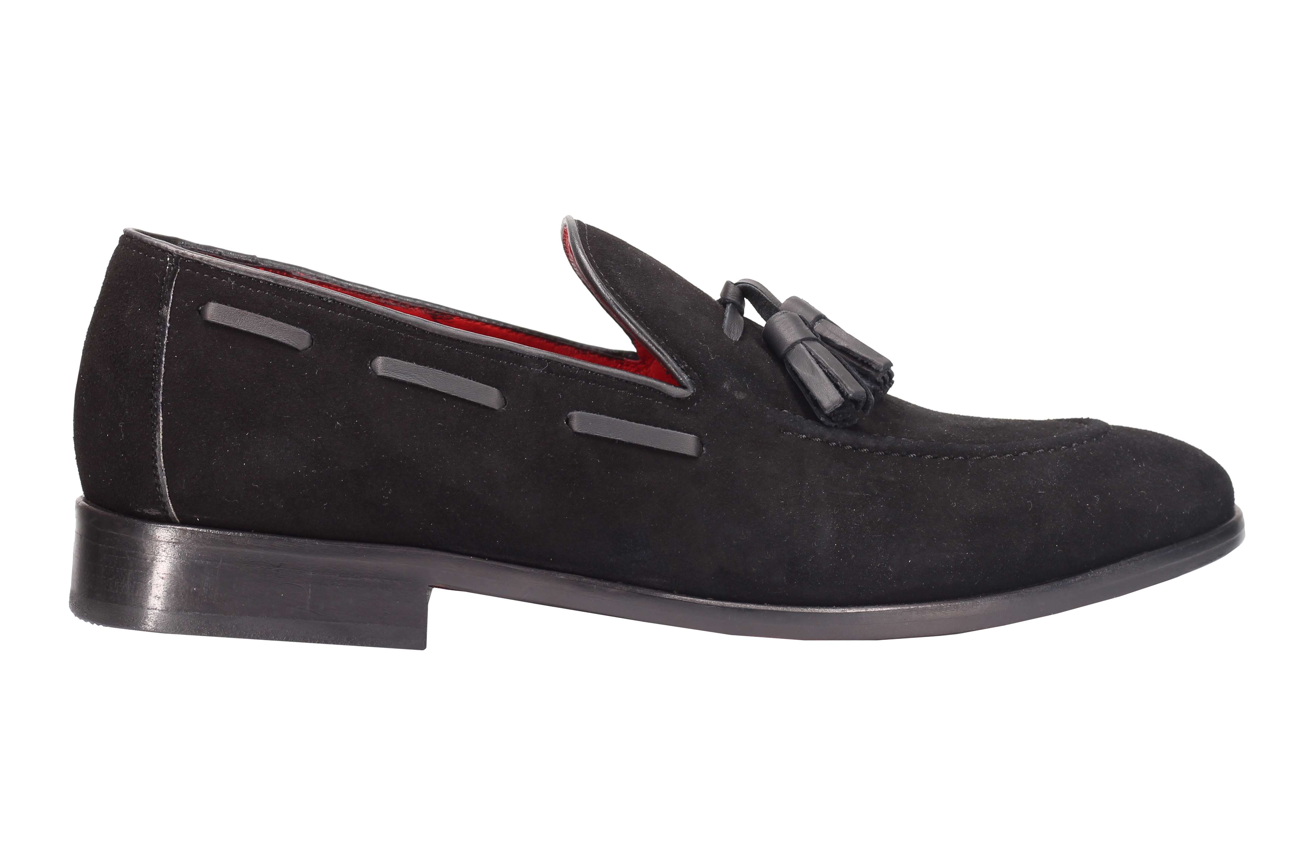 BLACK SUDED LEATHER TASSEL LOAFERS