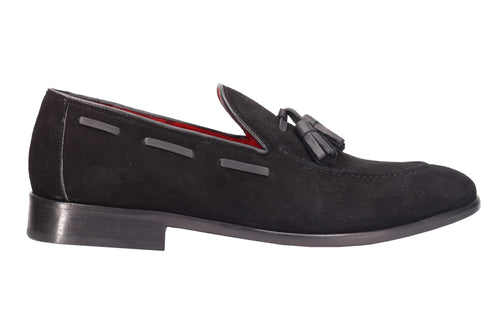BLACK SUDED LEATHER TASSEL LOAFERS