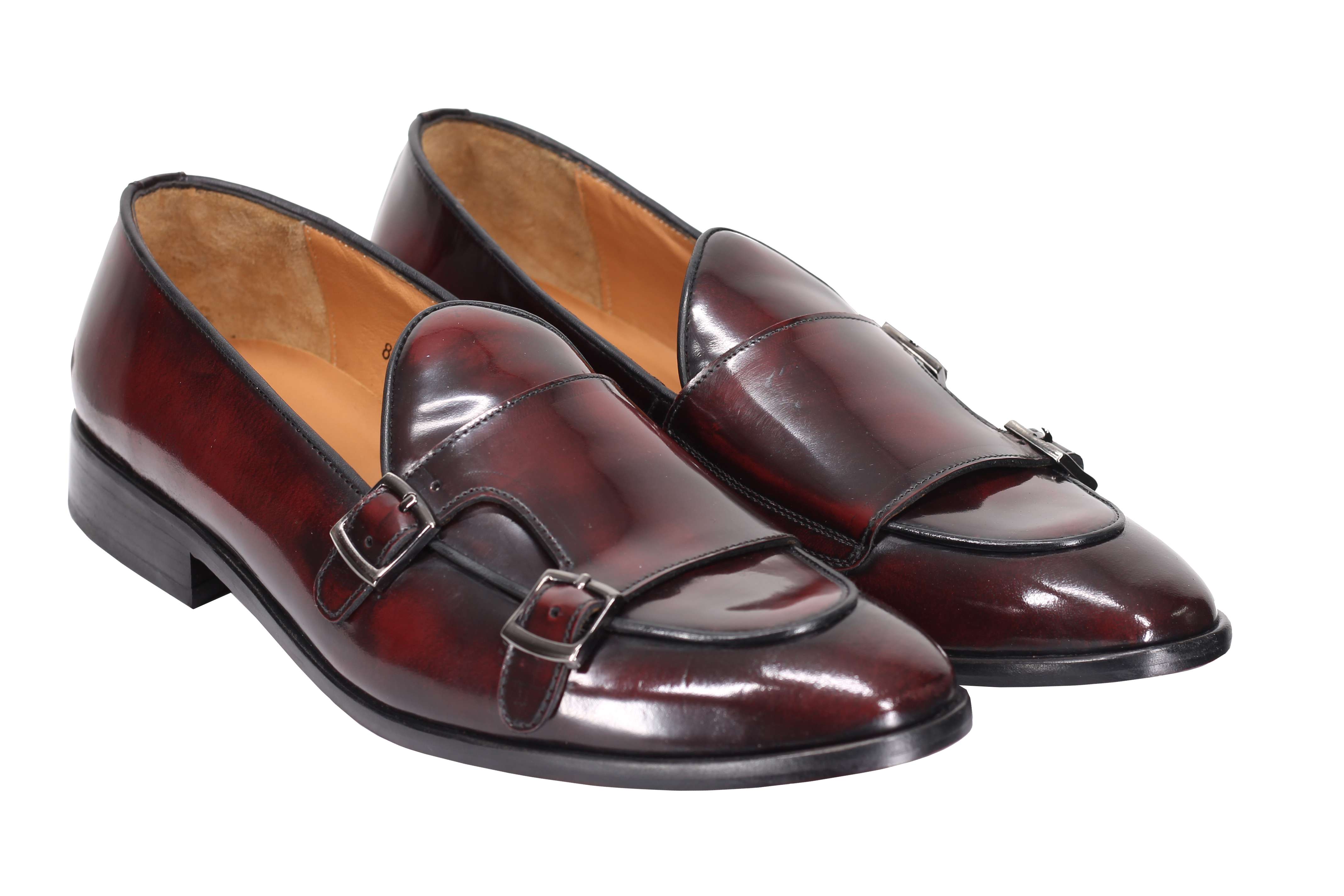 MAROON PATENT LEATHER DOUBLE MONK SHOES