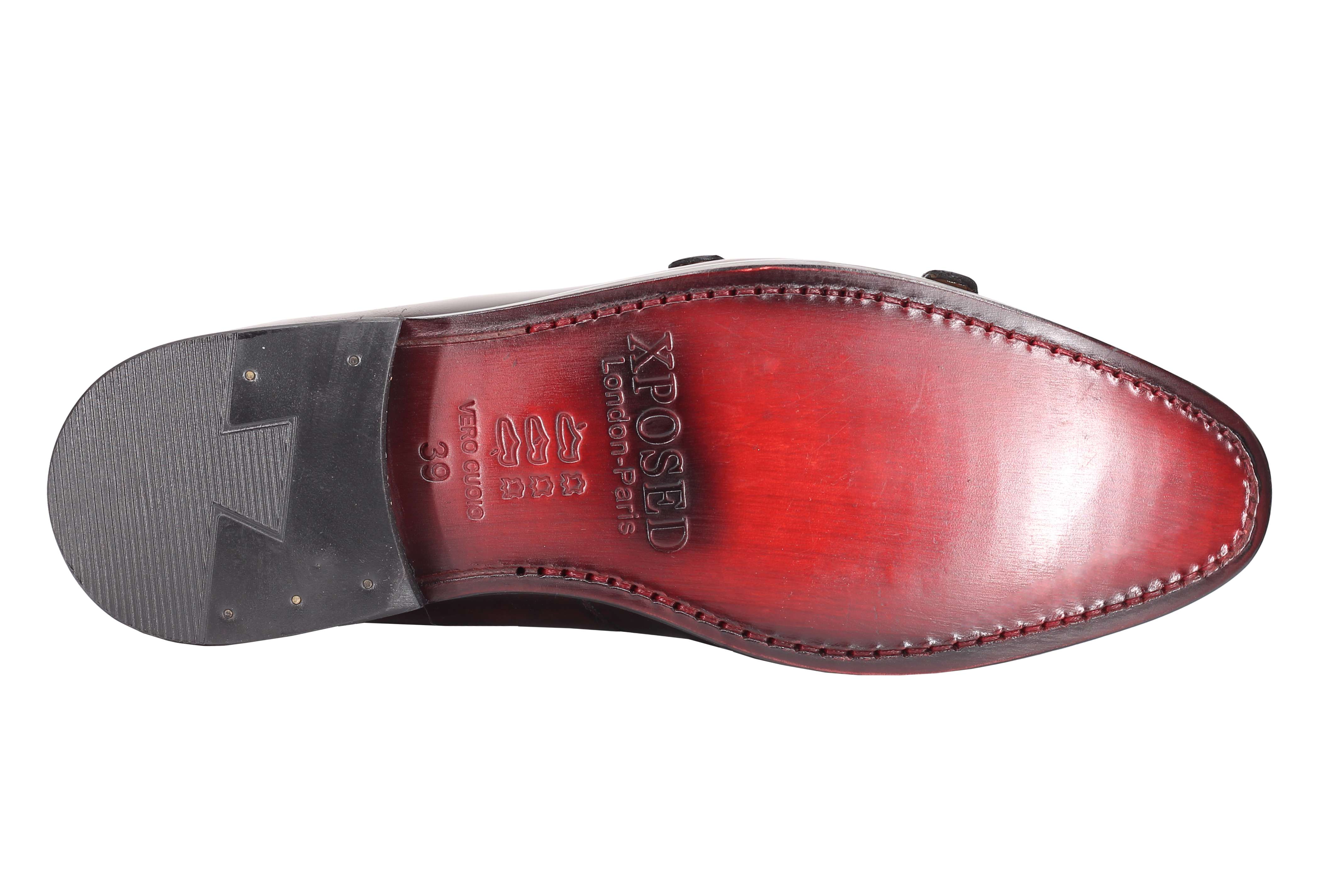 MAROON PATENT LEATHER DOUBLE MONK SHOES