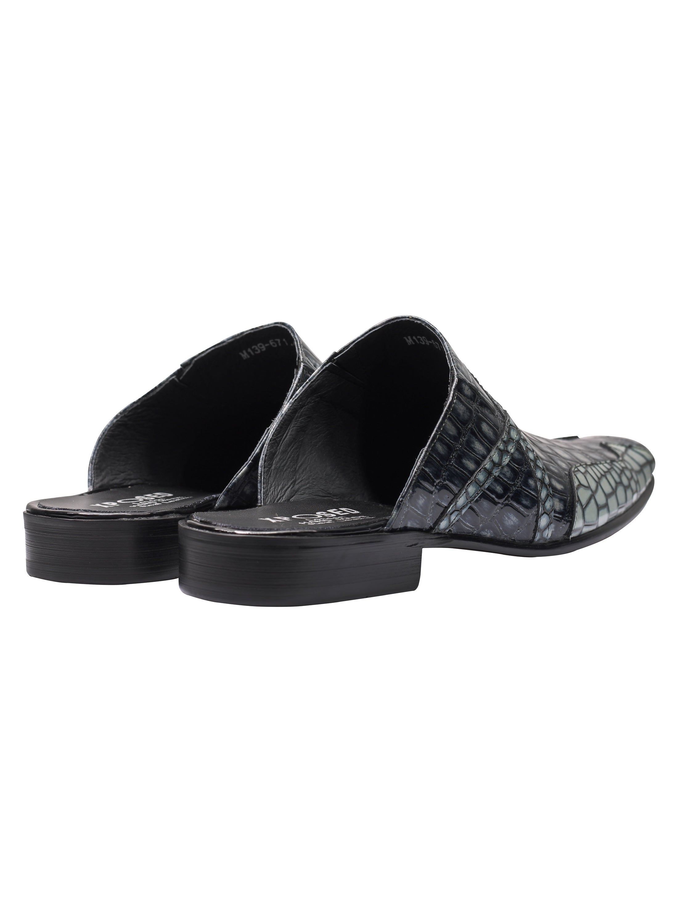 CHAUSSURES EN CUIR VÉRITABLE IMPRIMÉ NOIR GRIS BRILLANT
