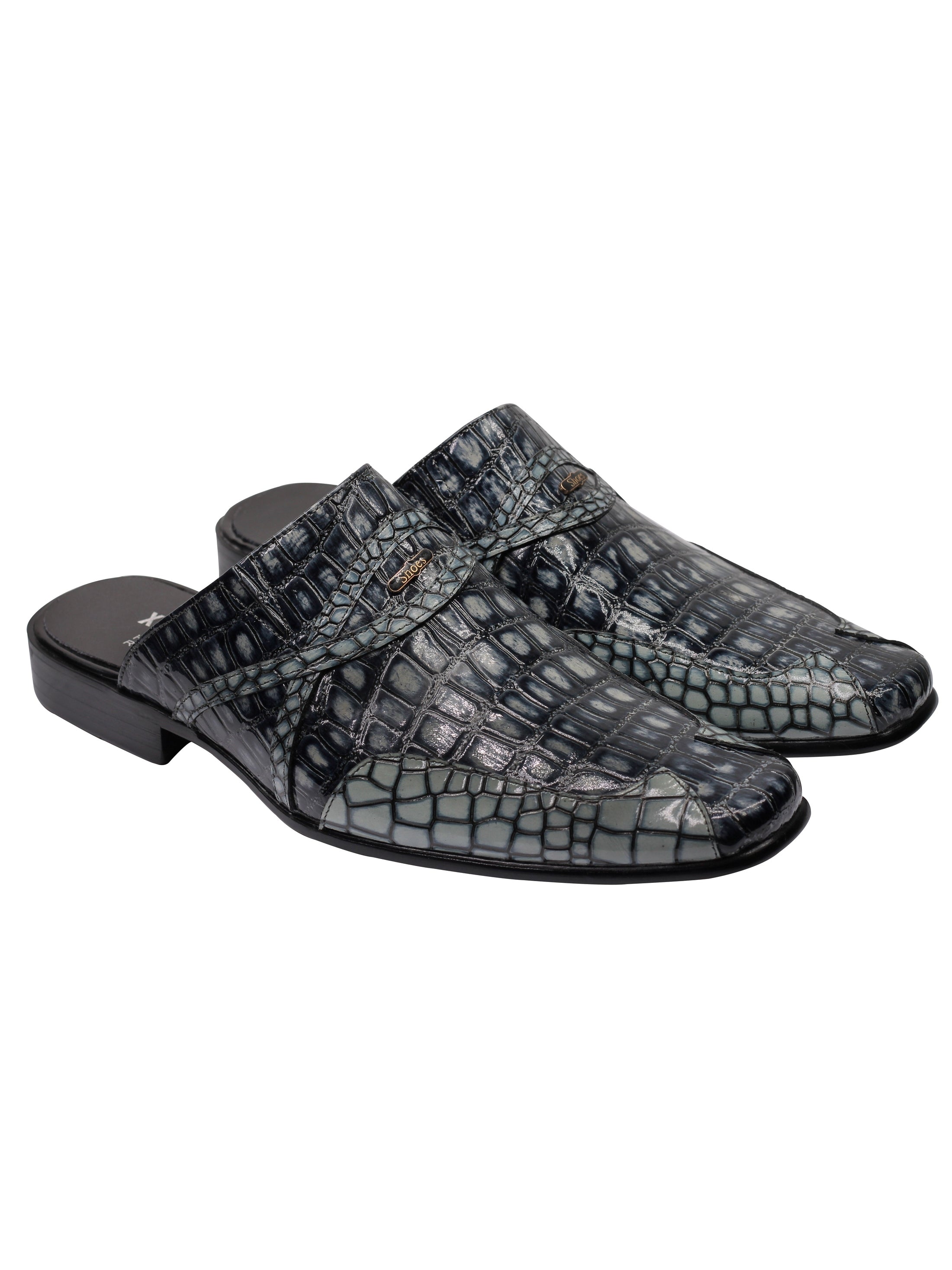 CHAUSSURES EN CUIR VÉRITABLE IMPRIMÉ NOIR GRIS BRILLANT