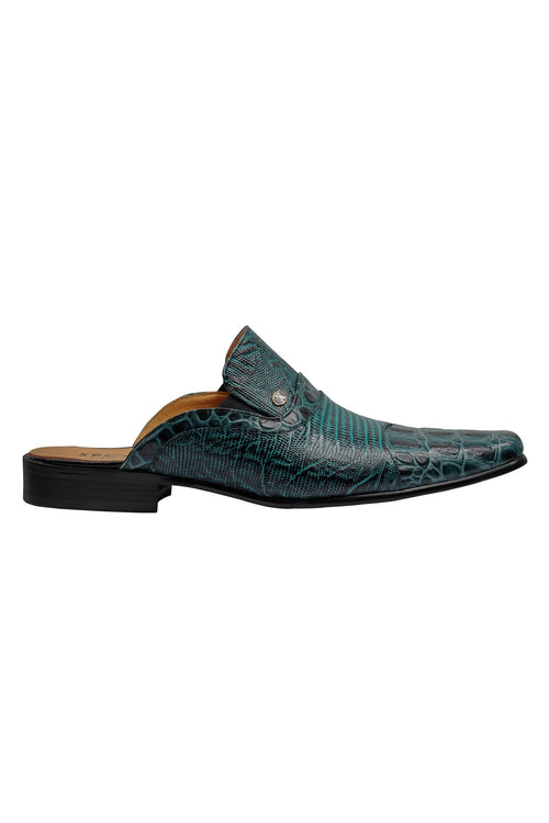 HALBSCHUH AUS ECHTEM LEDER, GRÜN BEDRUCKT
