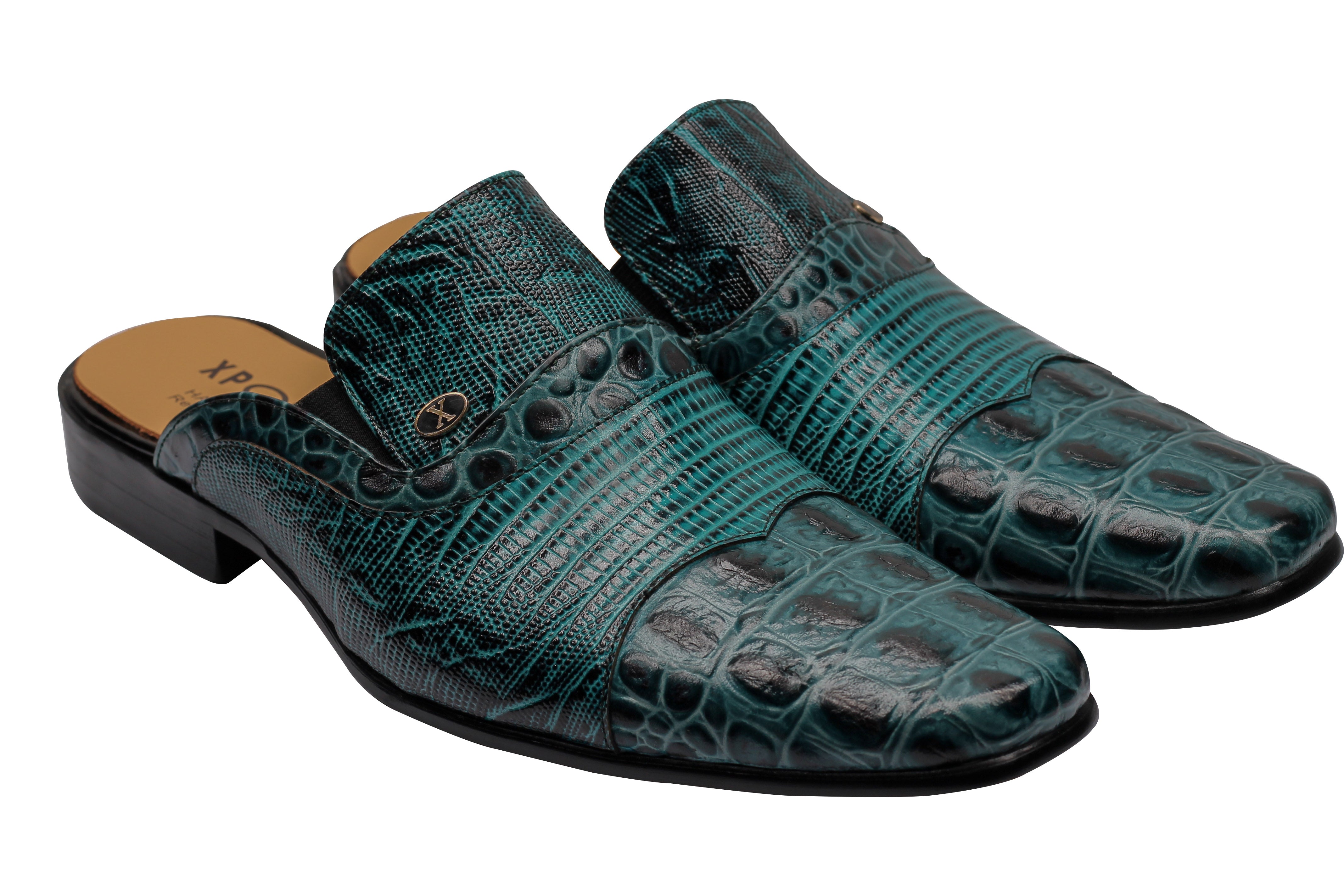 REAL LEATHER GREEN PRINTED HALF SHOE