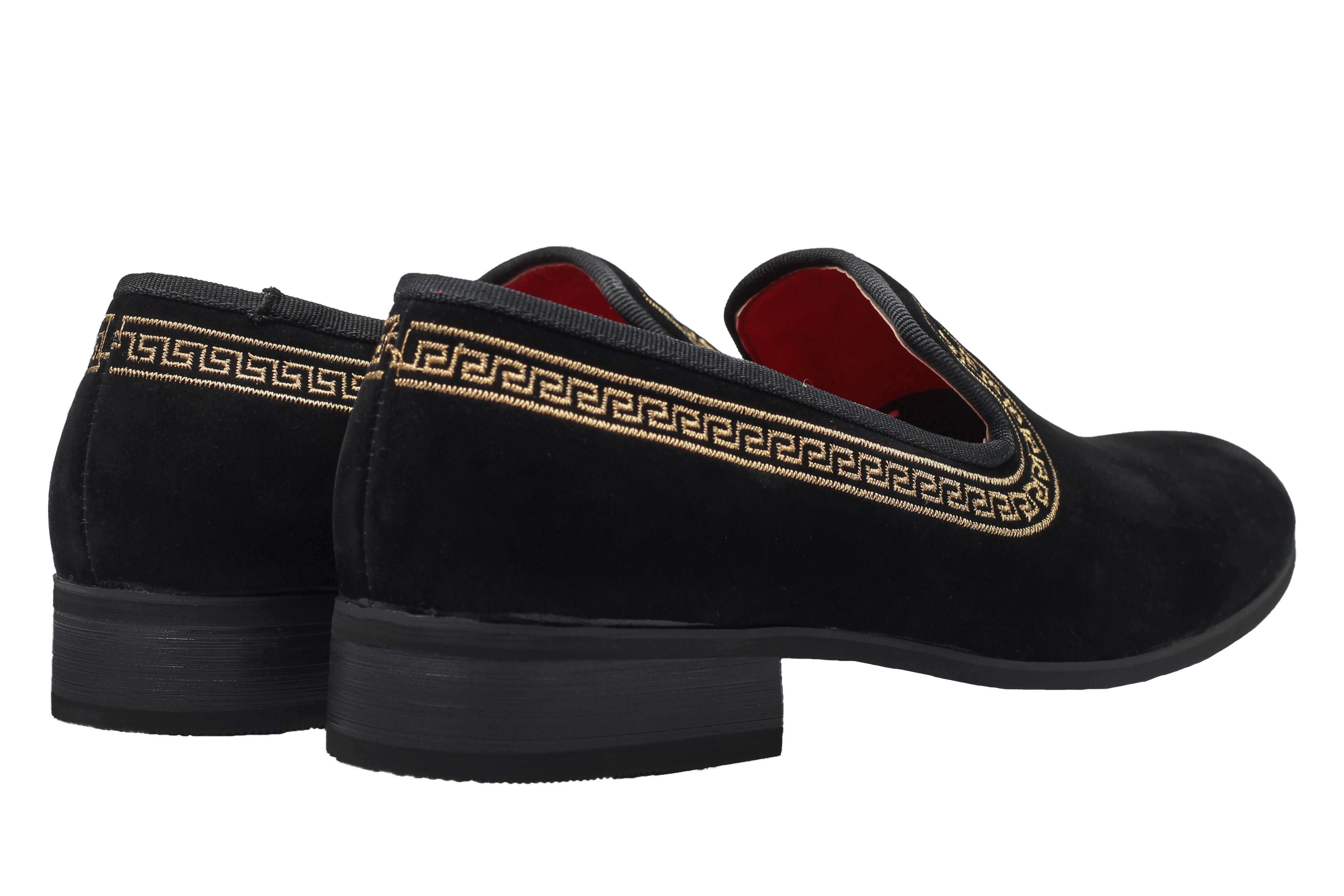 FAUX LEATHER MOSAIC PATTERN EMBROIDERY LOAFERS IN BLACK