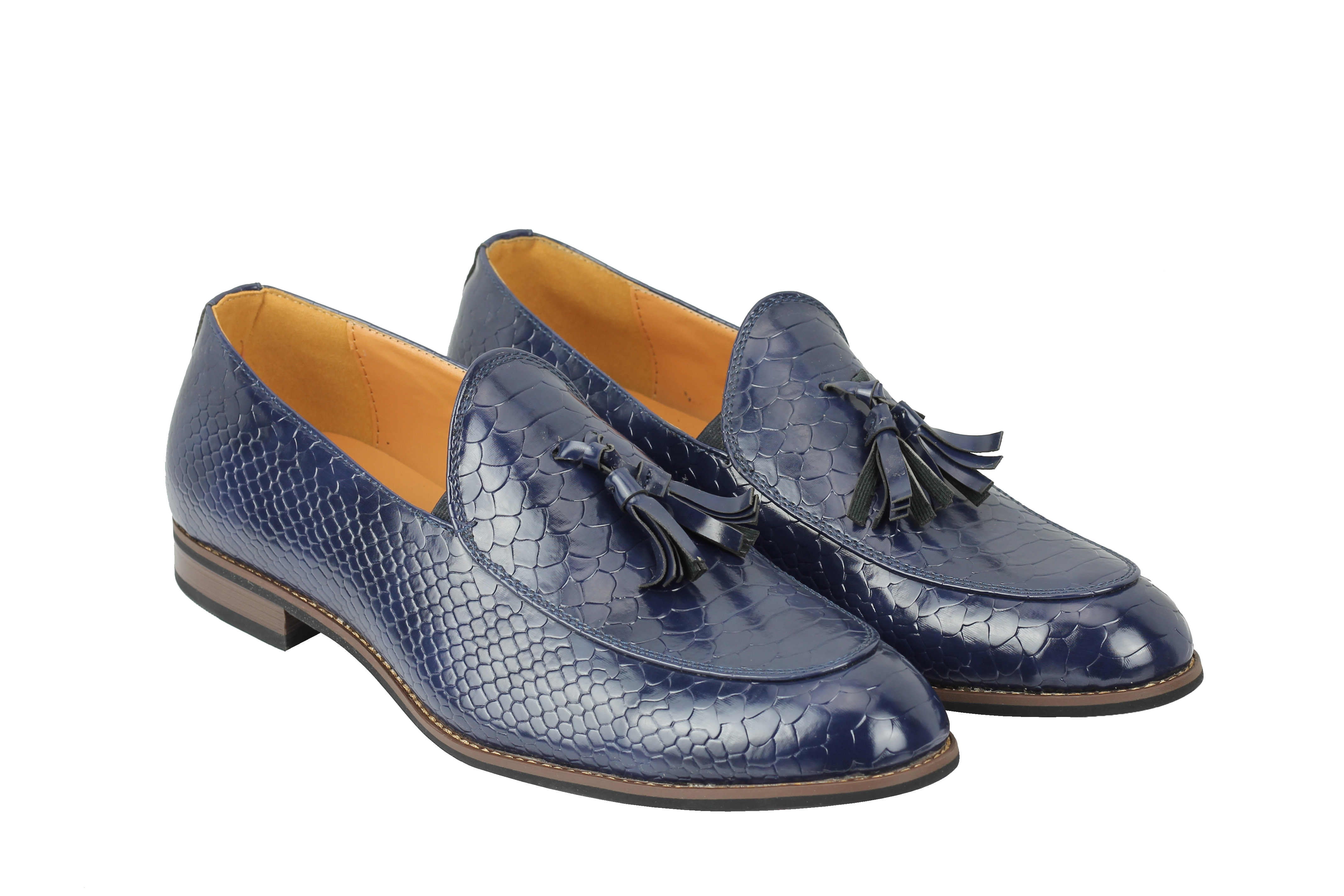 SHINY FAUX LEATHER PRINTED TASSEL LOAFERS