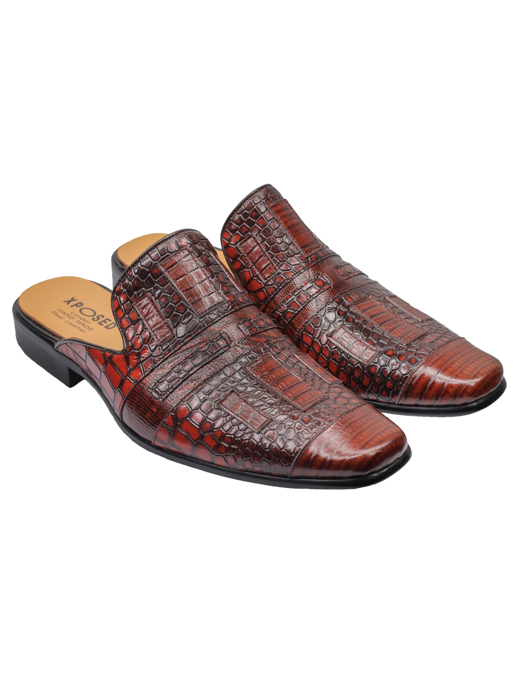 DEMI-CHAUSSURES EN CUIR VÉRITABLE MARRON IMPRIMÉ