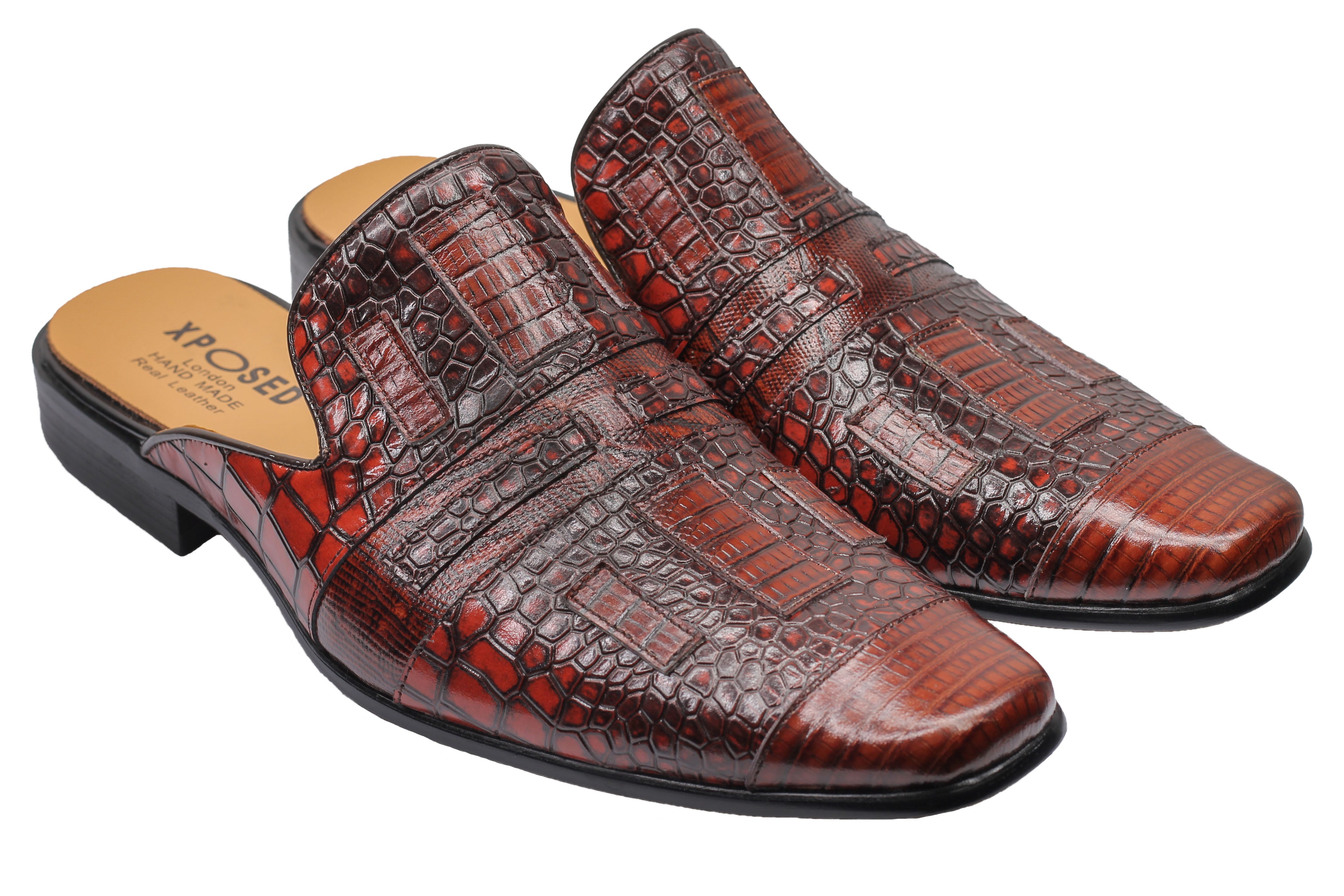 REAL LEATHER BROWN PRINTED HALF SHOES