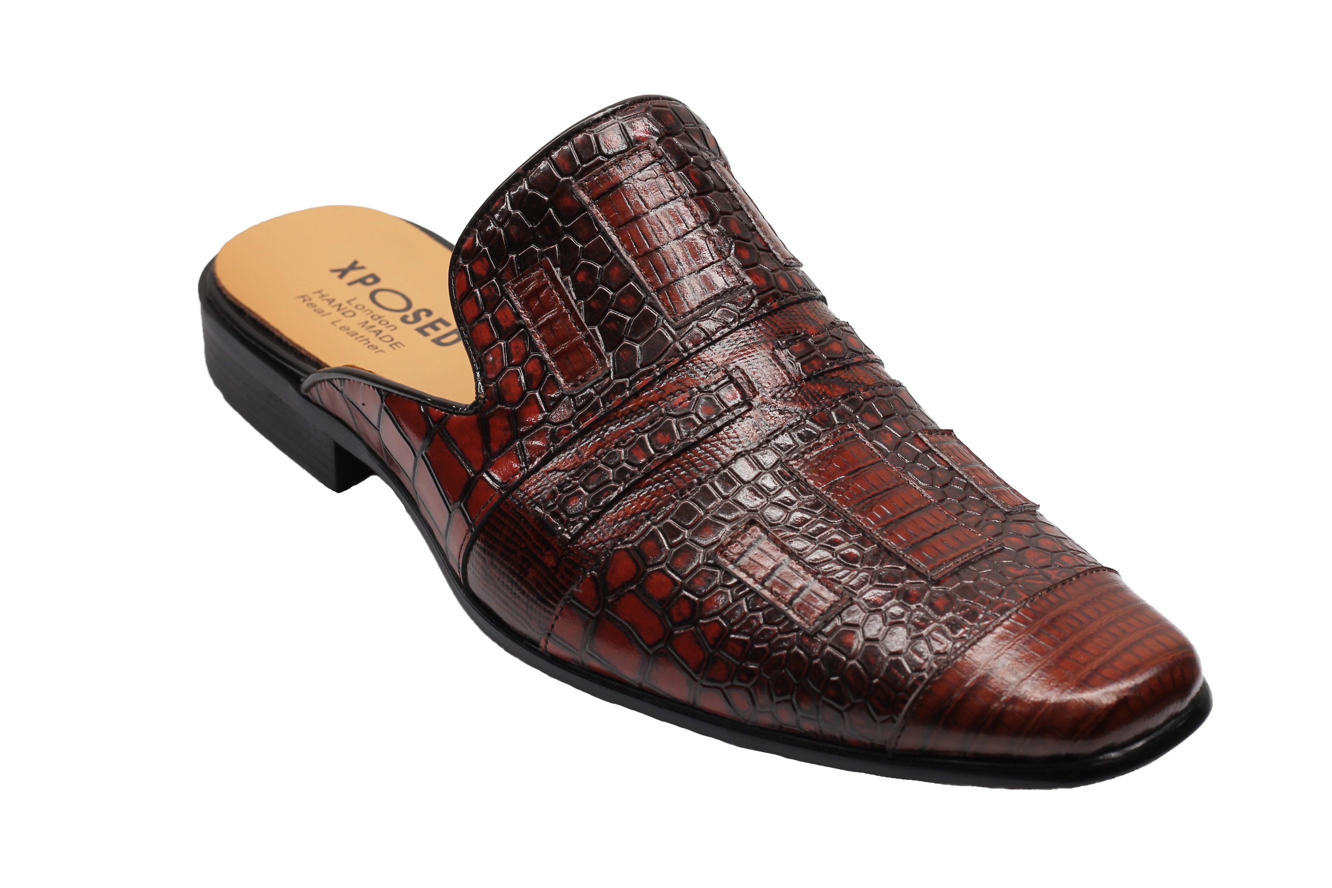 REAL LEATHER BROWN PRINTED HALF SHOES