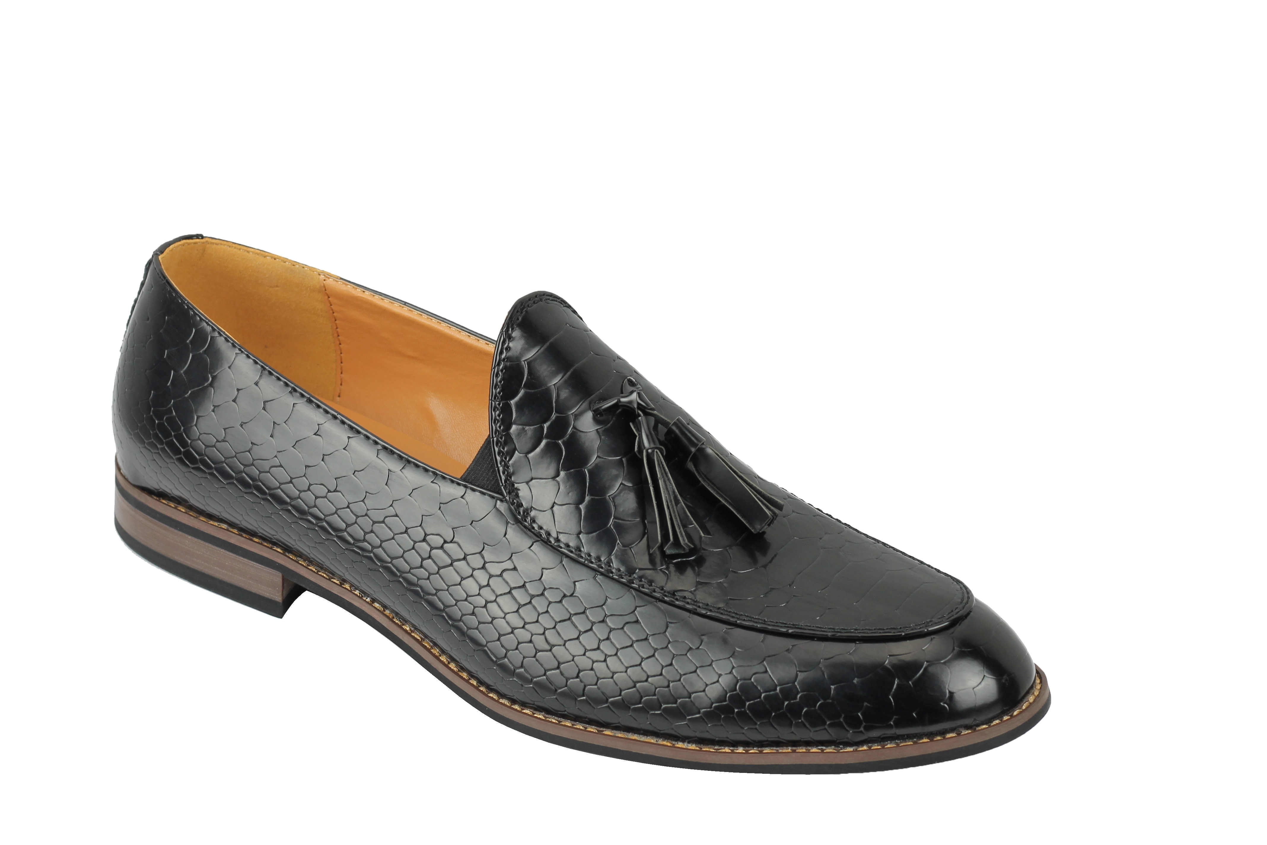SHINY FAUX LEATHER PRINTED TASSEL LOAFERS