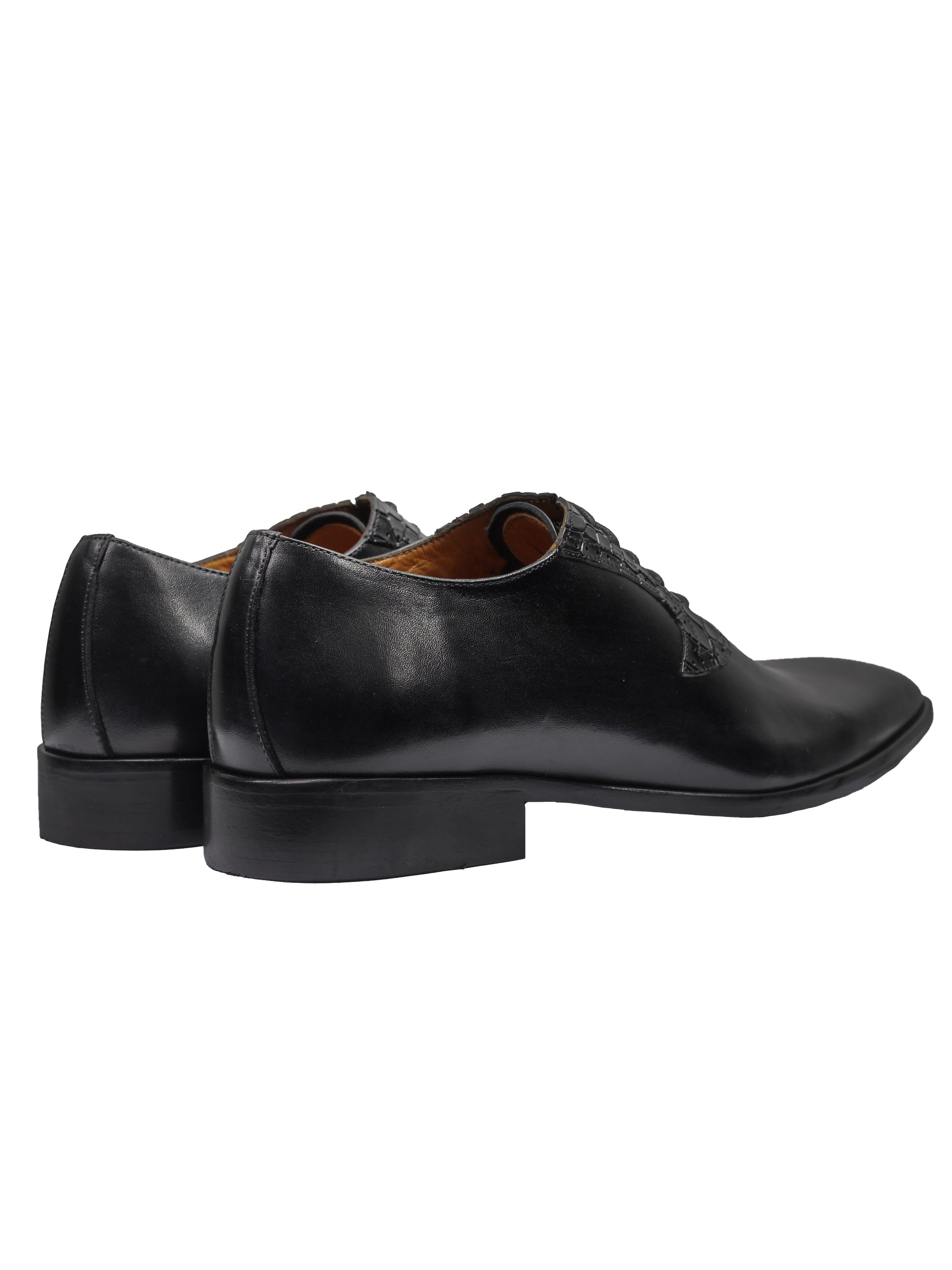 BLACK CALF LEATHER CROC PRINT WHOLECUT OXFORDS