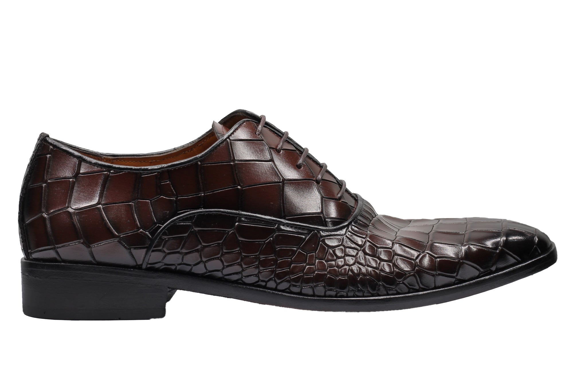 BROWN– CROCO PRINTED LEATHER OXFORDS