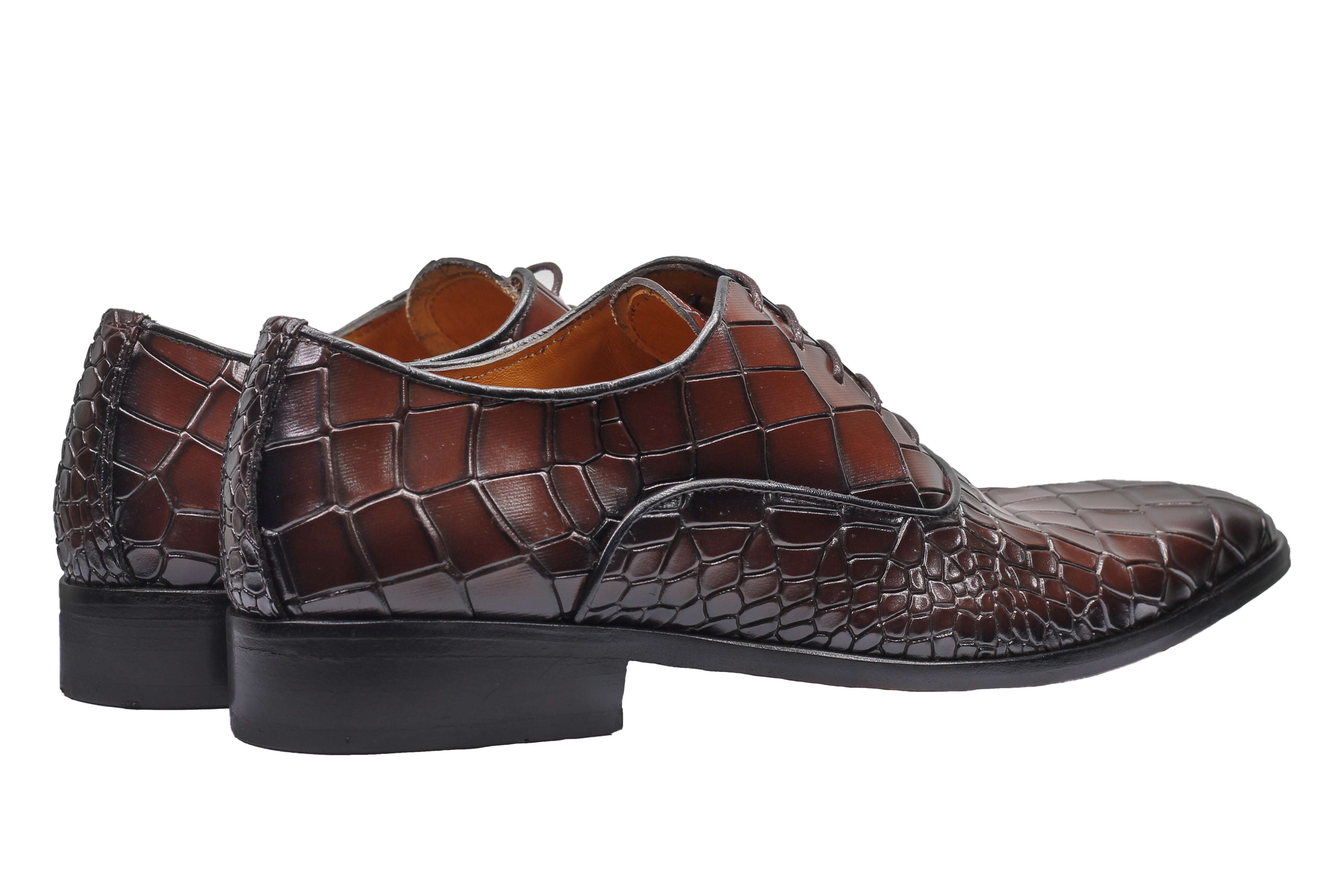 BROWN– CROCO PRINTED LEATHER OXFORDS