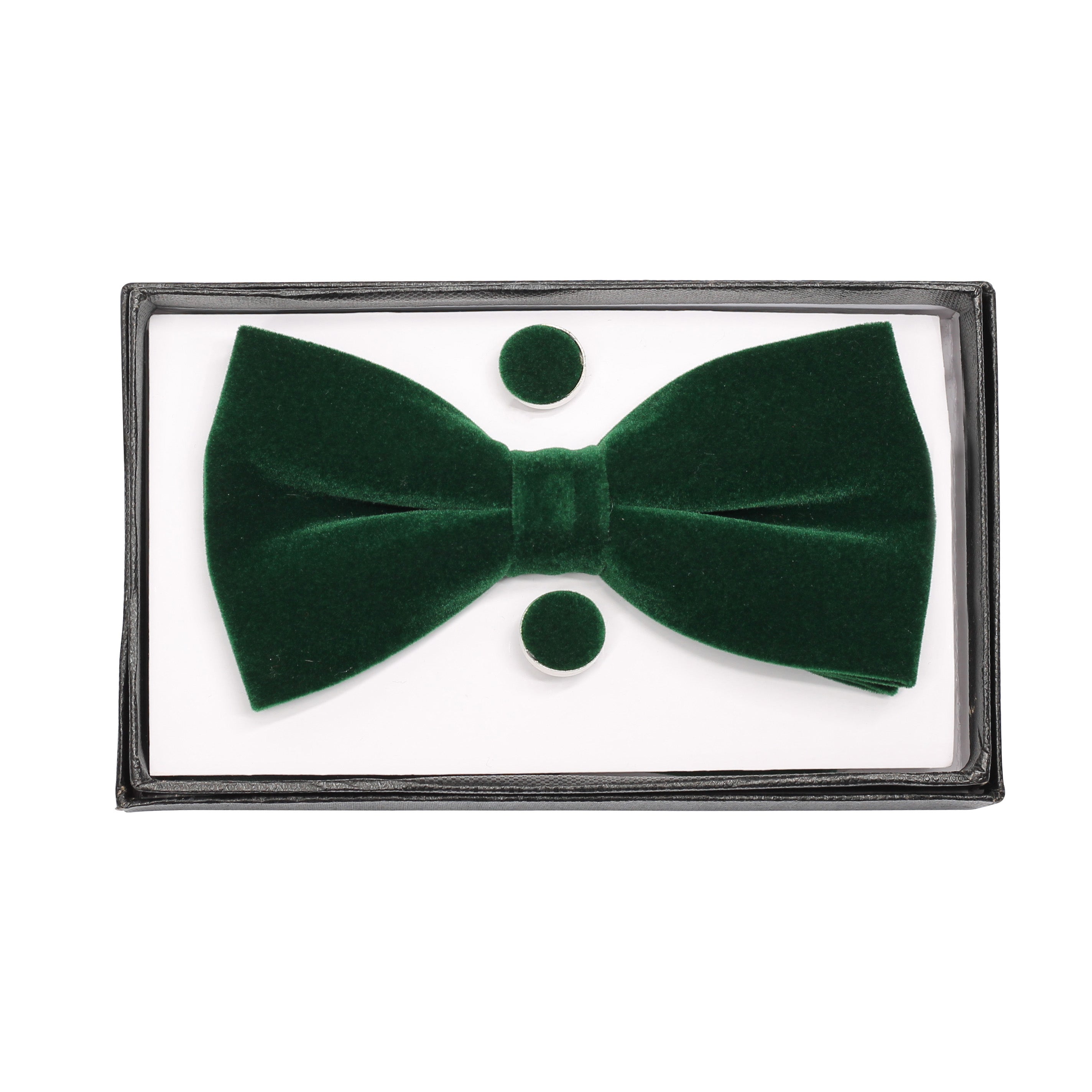 Green Velvet Bow Tie with Cufflink & Pocket Square