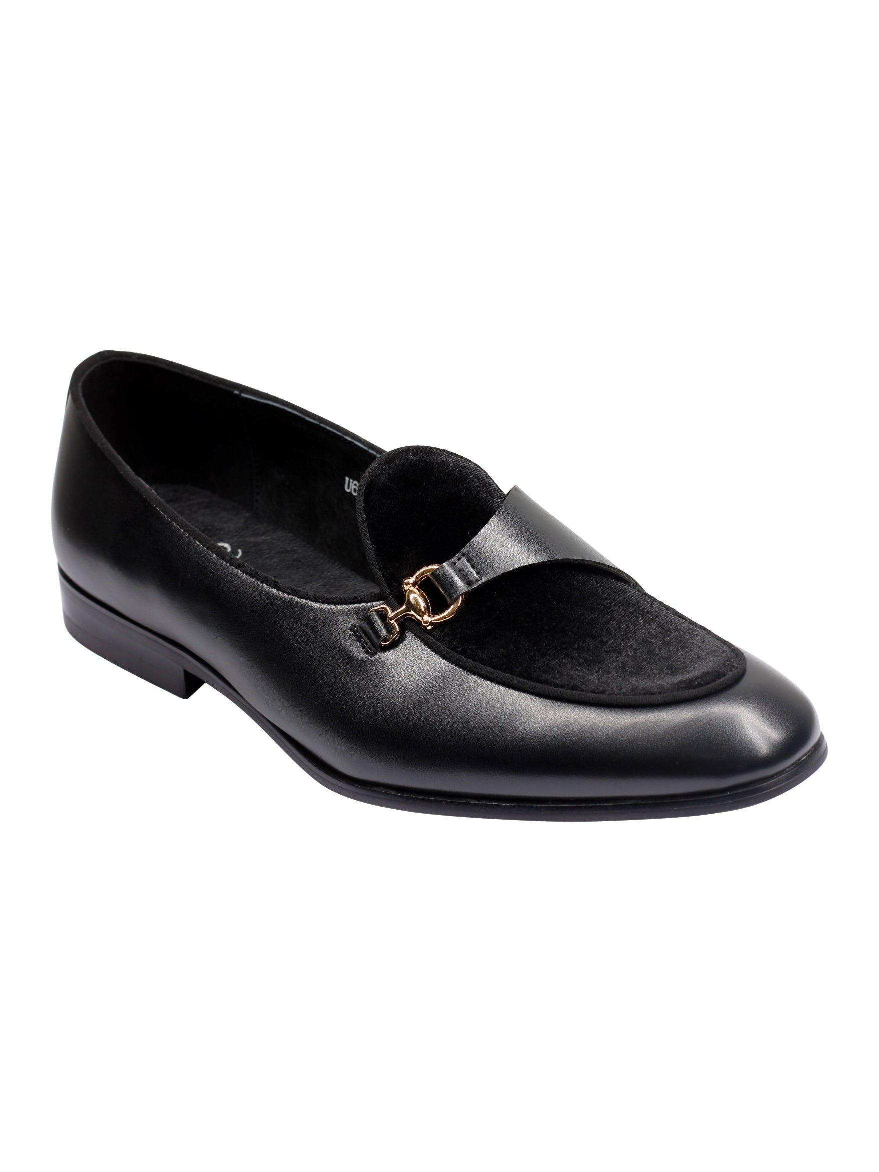 LEATHER & VELVET LOAFERS WITH DECORATIVE MONK STRAP