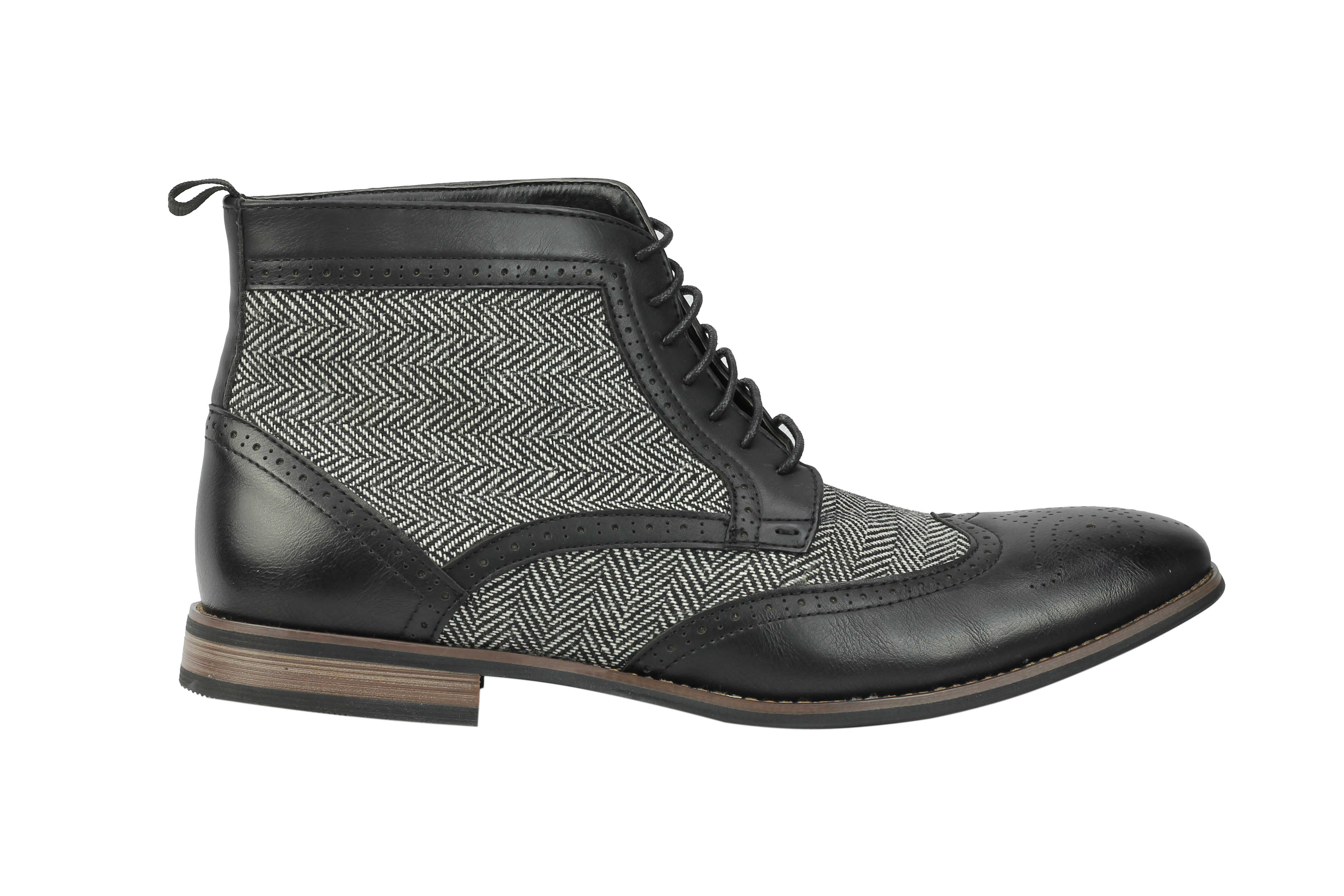 FAUX LEATHER TWEED BROGUE BOOTS LACE UPS