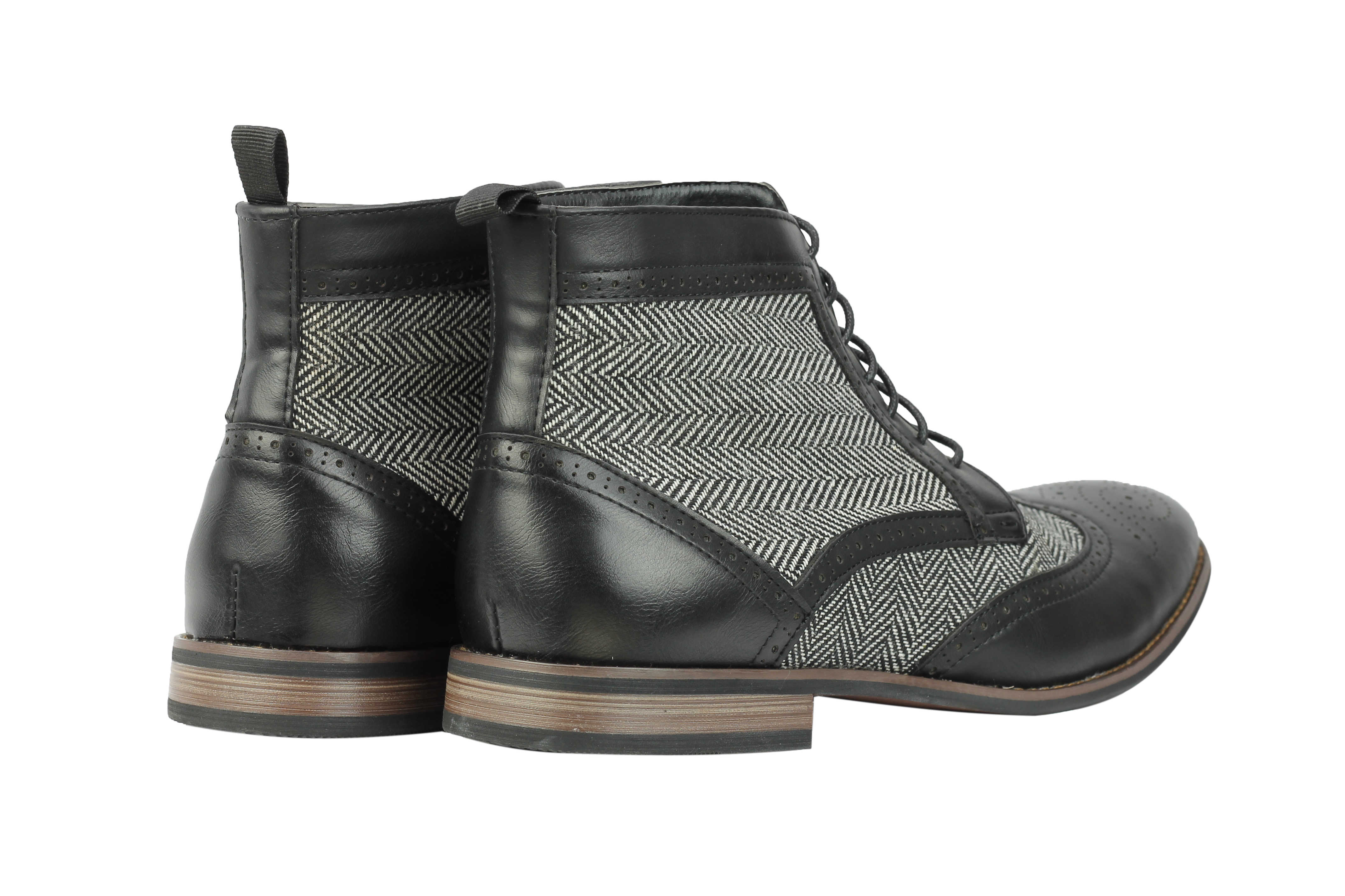 FAUX LEATHER TWEED BROGUE BOOTS LACE UPS