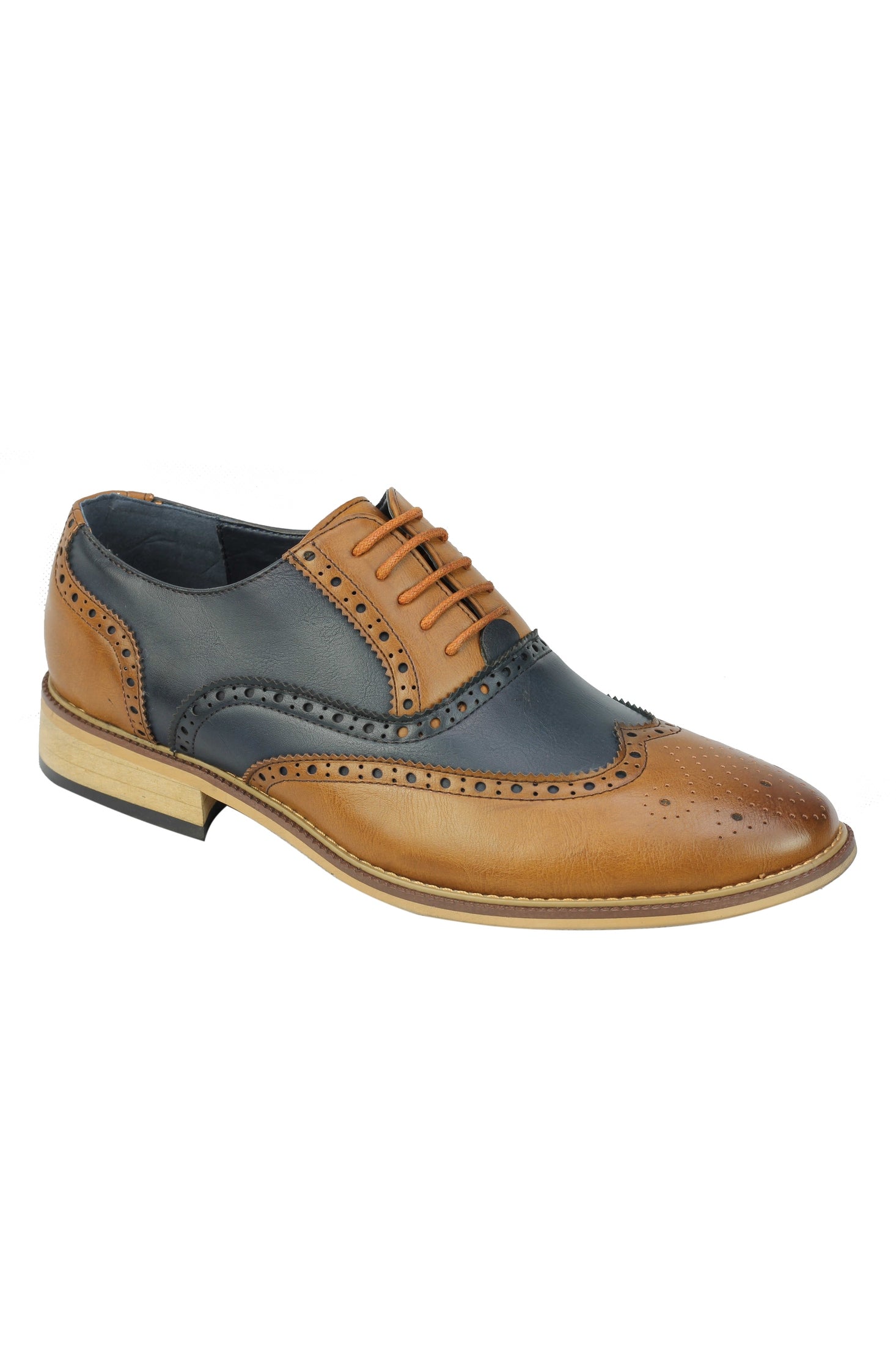 FAUX LEATHER 2 TONE BROGUE LACE UP SHOES IN NAVY