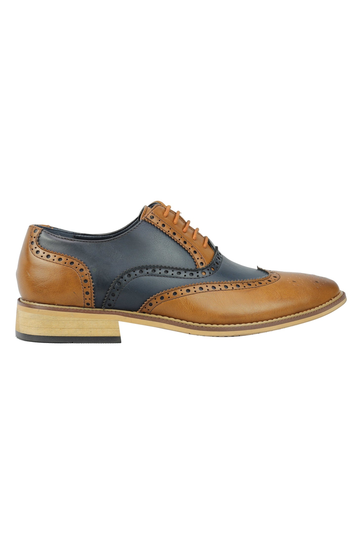 FAUX LEATHER 2 TONE BROGUE LACE UP SHOES IN NAVY