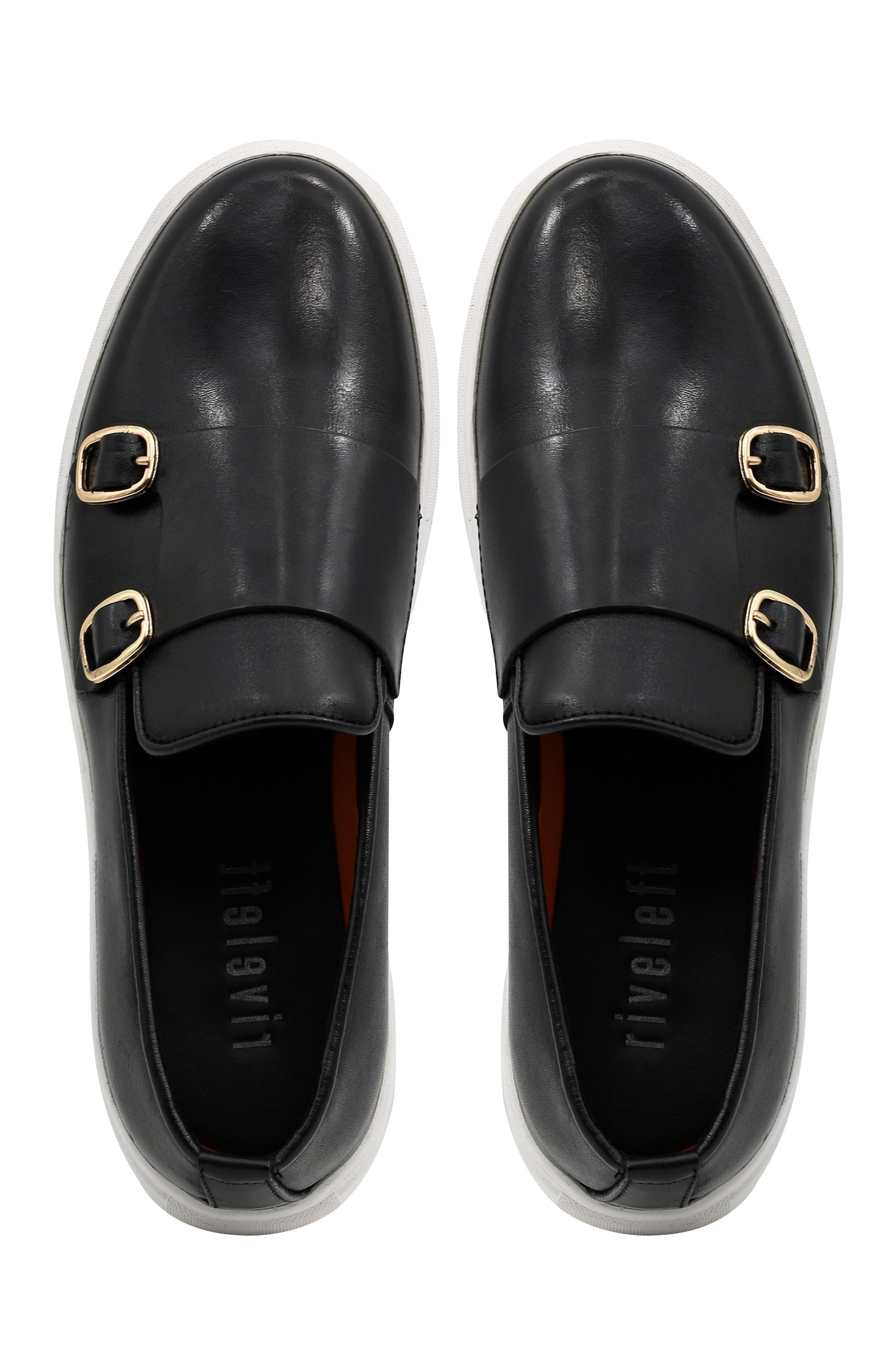 Double Monk Slip on Trainers Loafer Black Leather