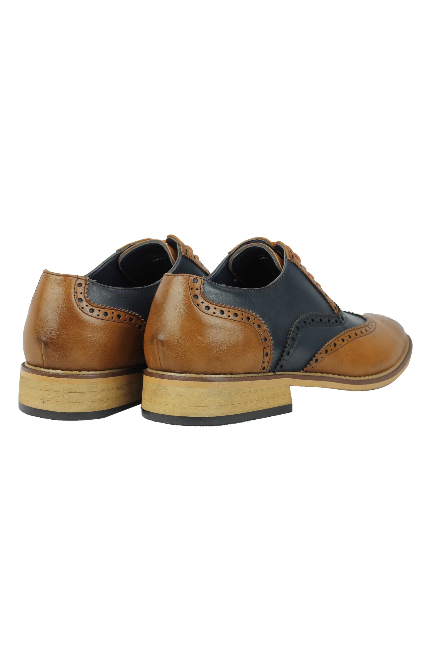 FAUX LEATHER 2 TONE BROGUE LACE UP SHOES IN NAVY