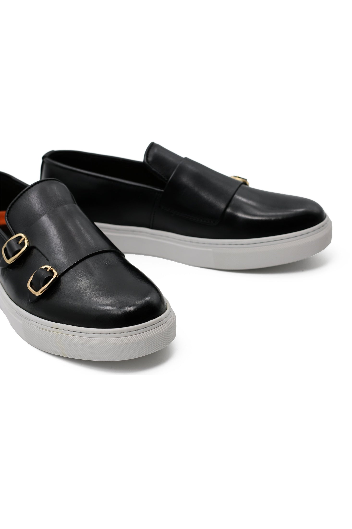 Double Monk Slip on Trainers Loafer Black Leather