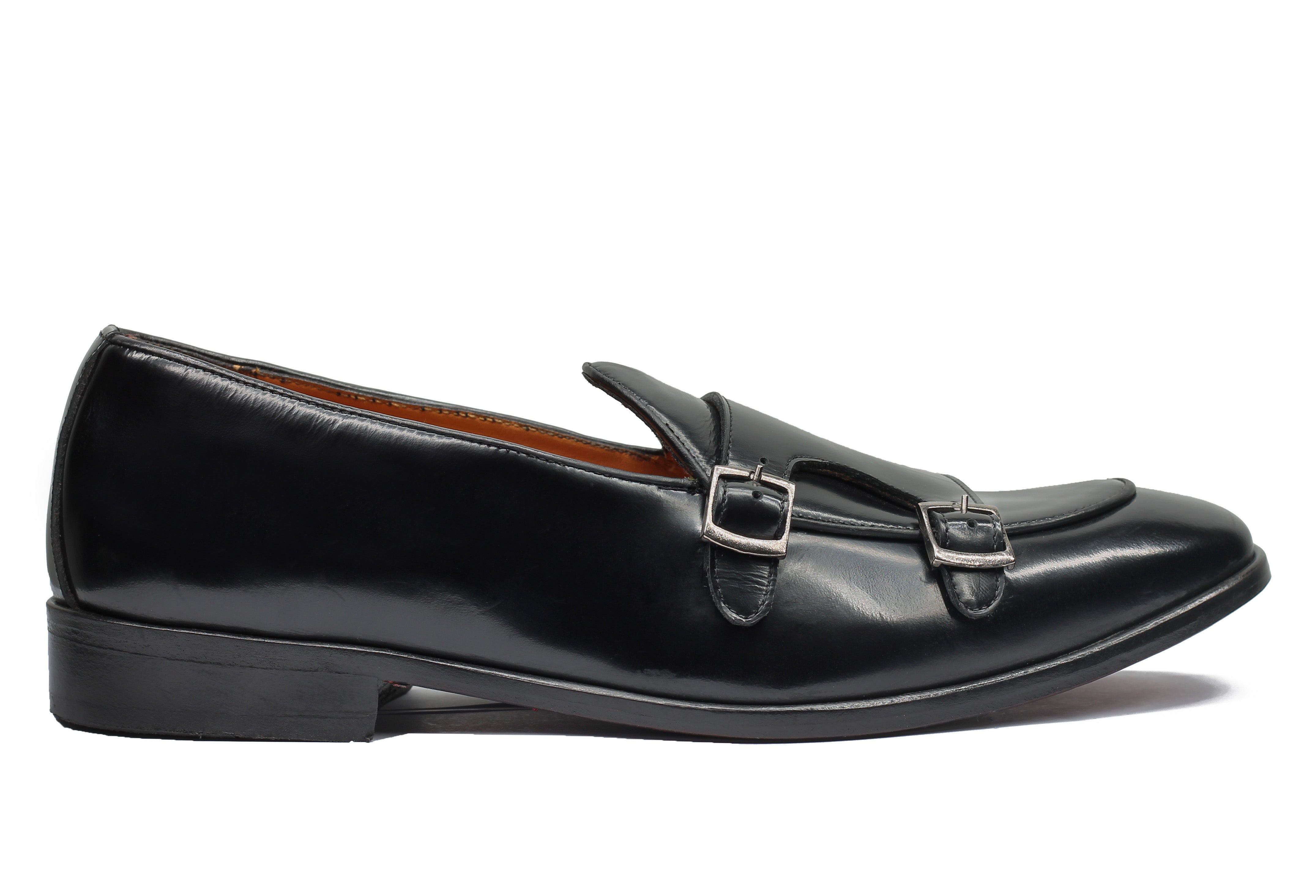 BLACK POLISHED LEATHER DOUBLE MONK SHOES