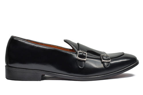 SCHWARZE DOPPELMONKSCHUHE AUS POLIERTEM LEDER