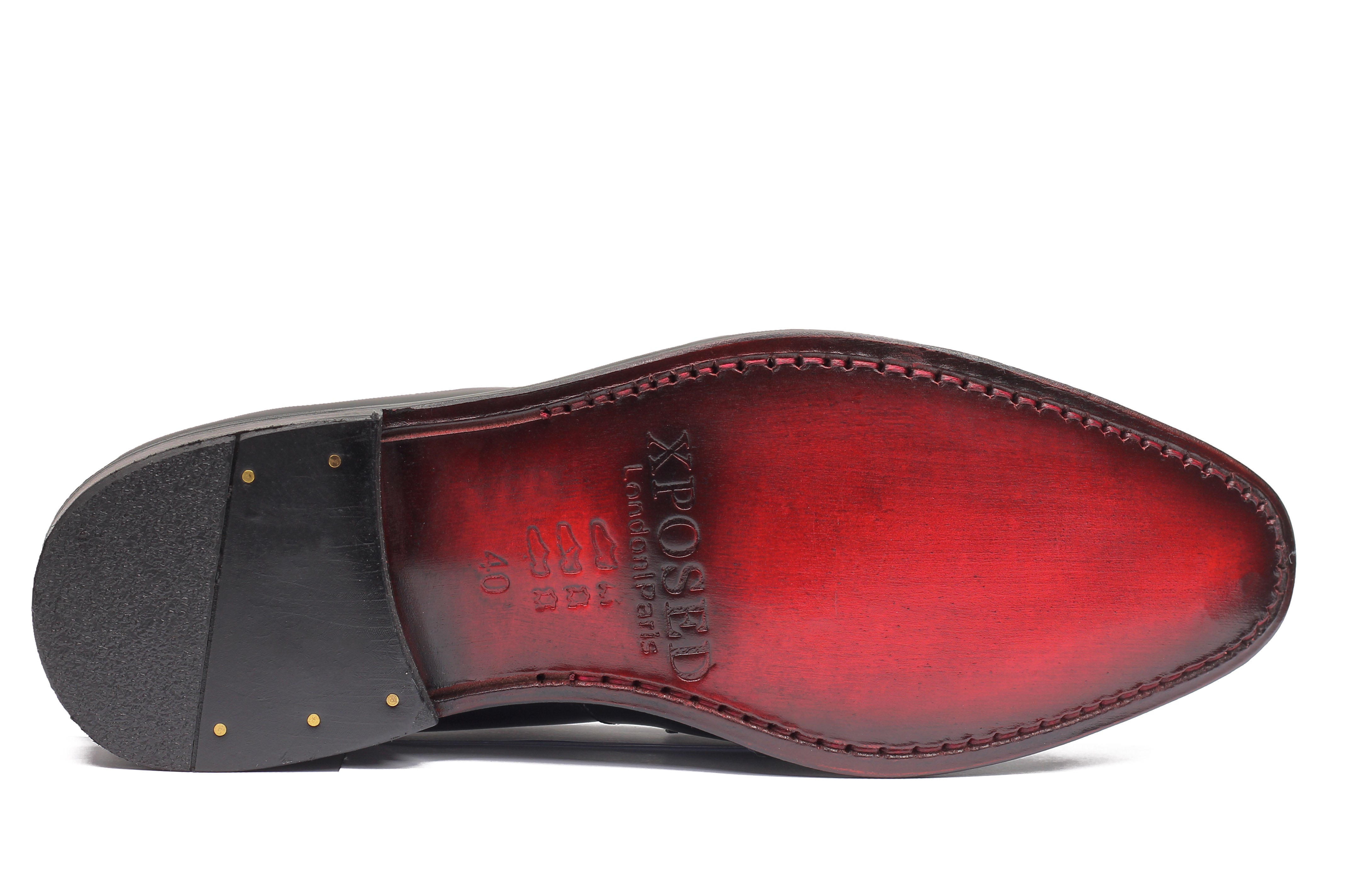 BLACK POLISHED LEATHER DOUBLE MONK SHOES