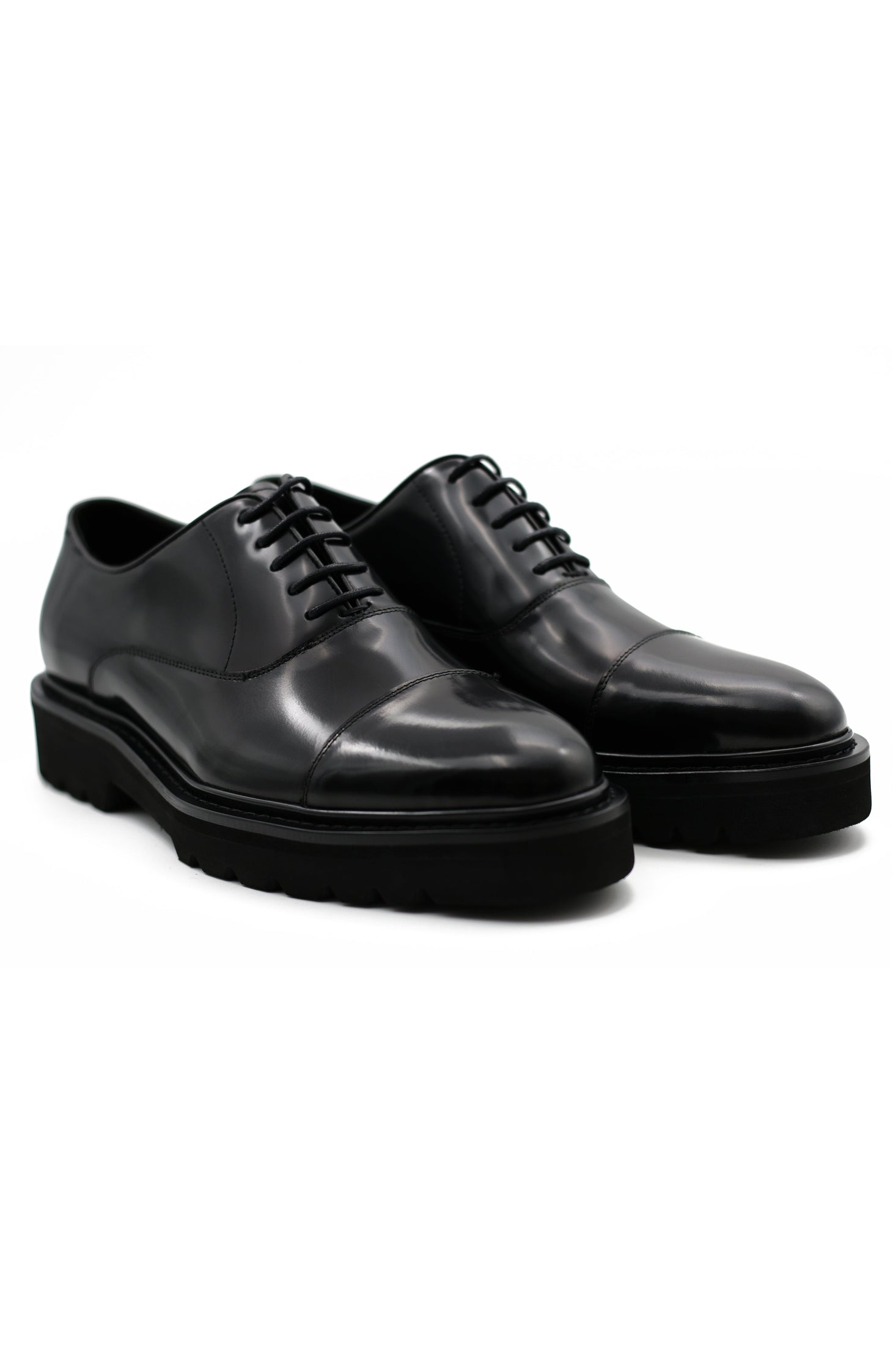 BLACK POLISHED LEATHER OXFORD SHOES – LUG SOLE