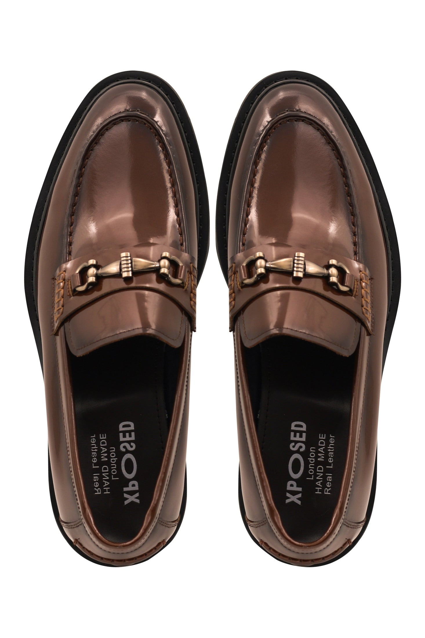 SNAFFLE BIT LUG SOLE BROWN POLISHED LEATHER LOAFERS