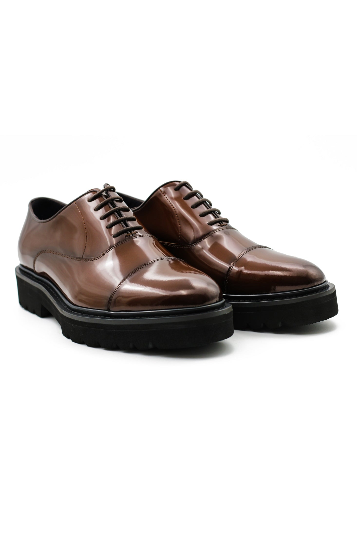 BROWN POLISHED LEATHER OXFORD SHOES – LUG SOLE
