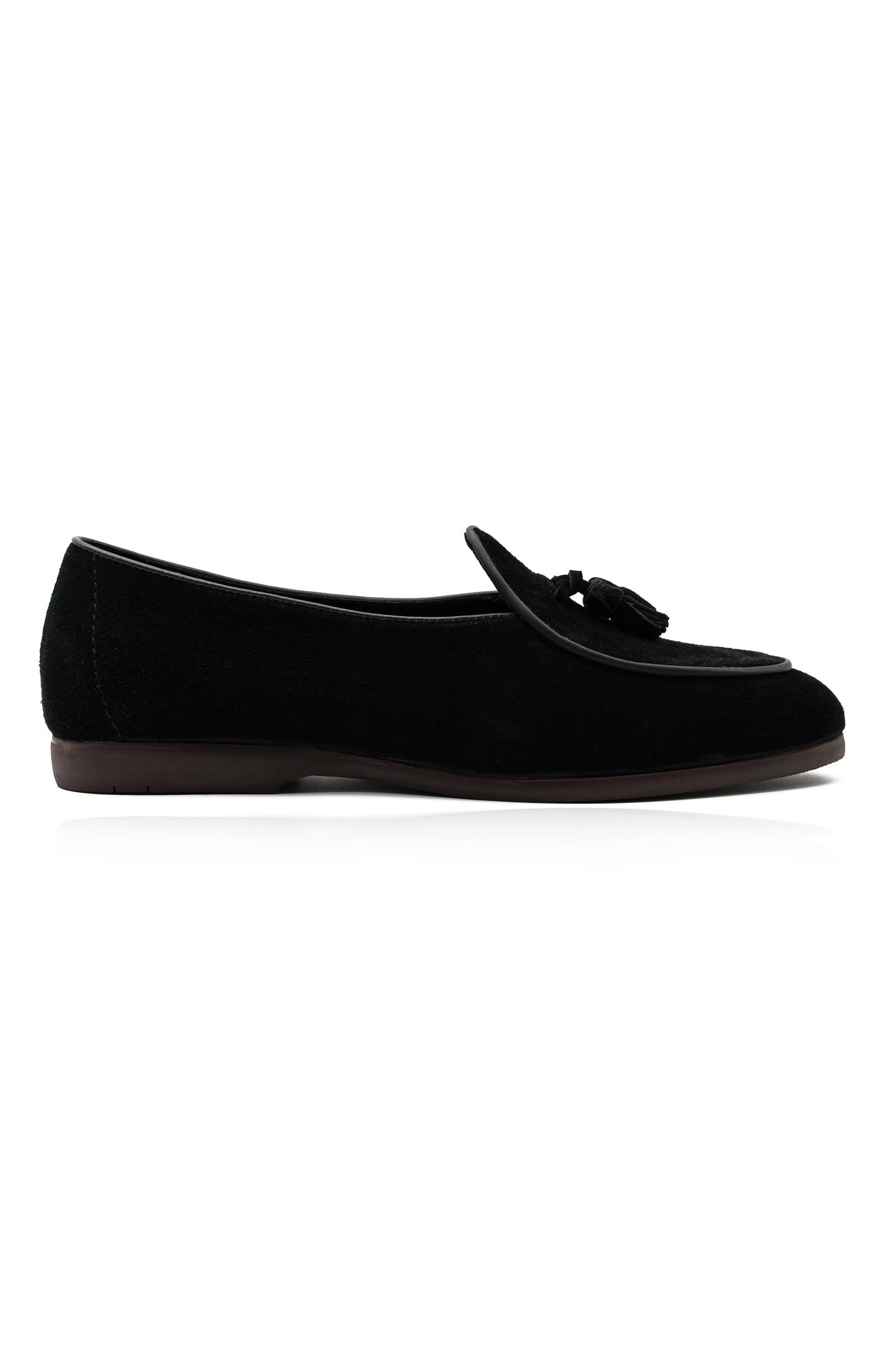BLACK SOFT SUEDE TASSEL SLIPPERS