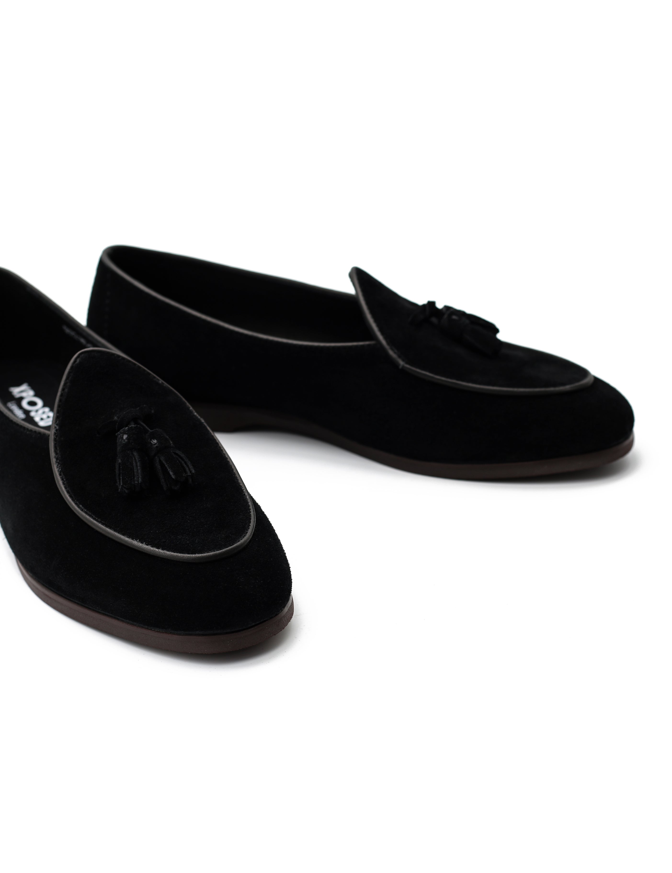 BLACK SOFT SUEDE TASSEL SLIPPERS
