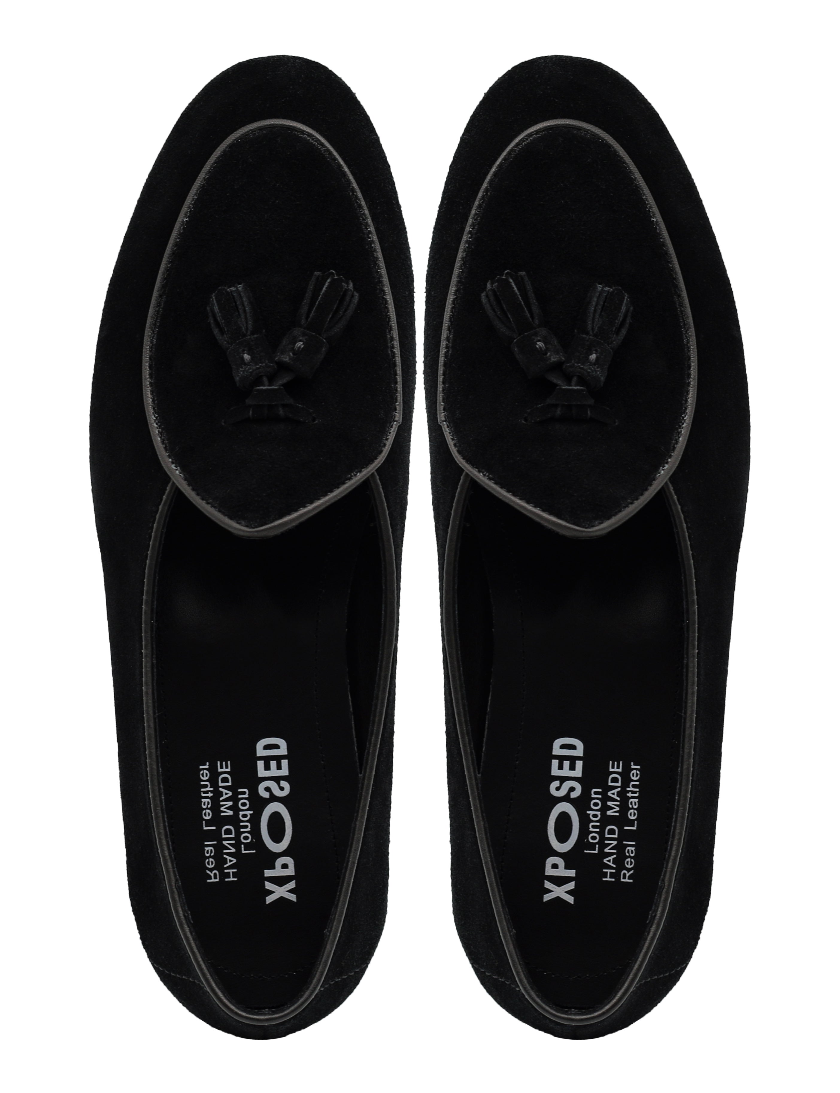 BLACK SOFT SUEDE TASSEL SLIPPERS
