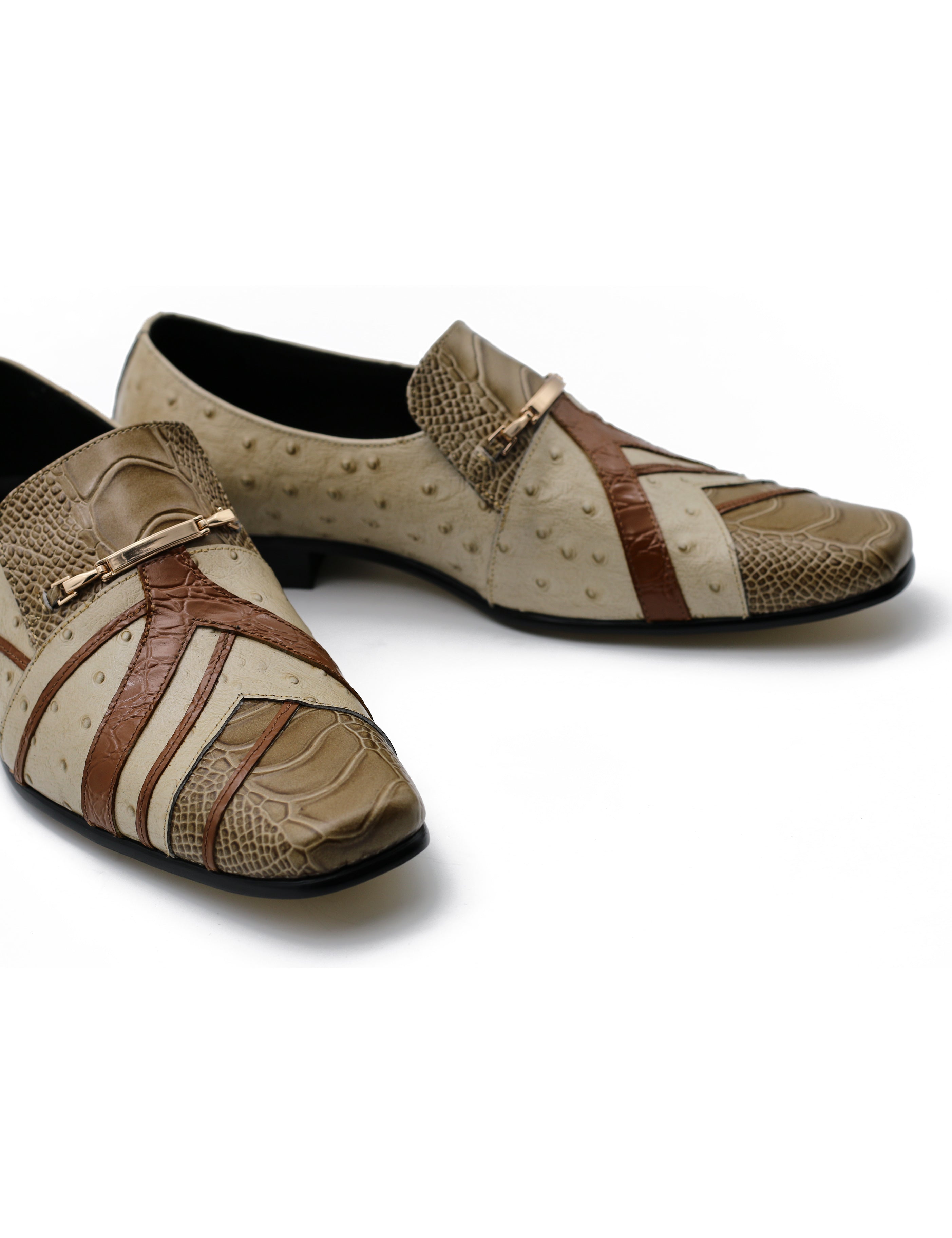 Real Leather Buckled Cream Shoes