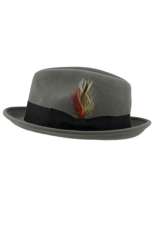 Chapeau gris plume 100% laine feutrée bord Fedora déformable - CC308