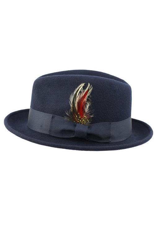 Chapeau Plume Marine 100% Laine Feutrée Bord Fedora Écrasable - CC308