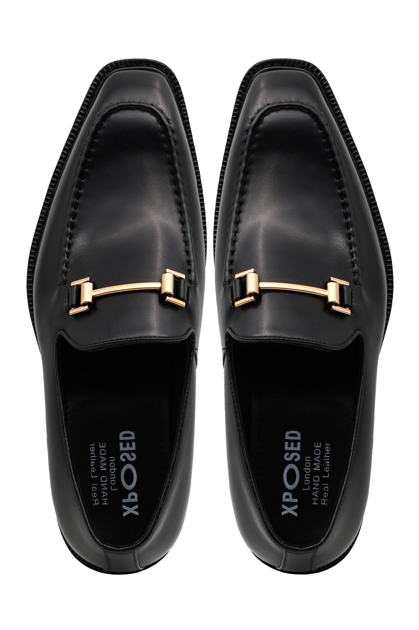 BLACK POLISHED LEATHER SNAFFLE BIT DRESS LOAFERS
