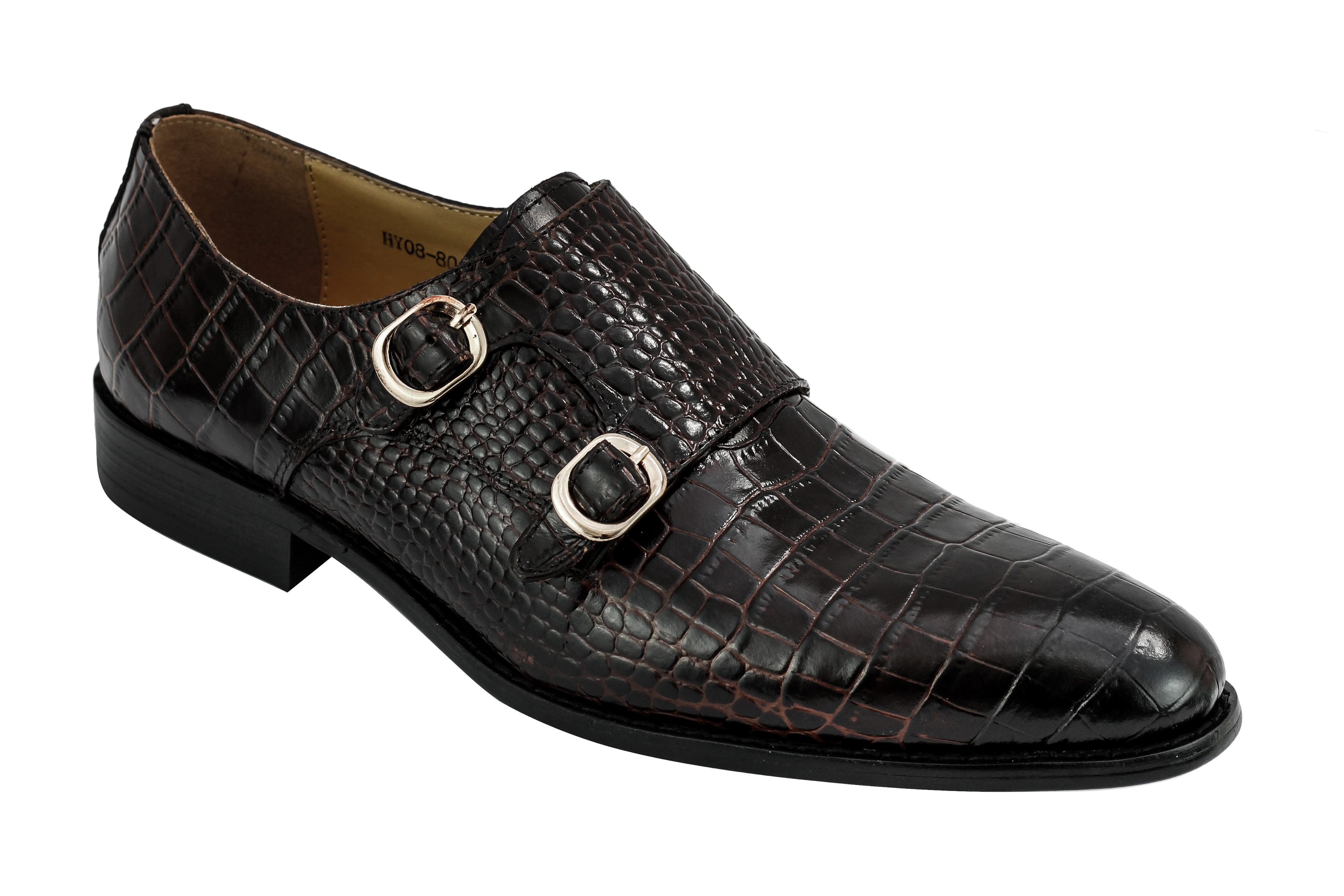 Real Leather Print Brown Loafers