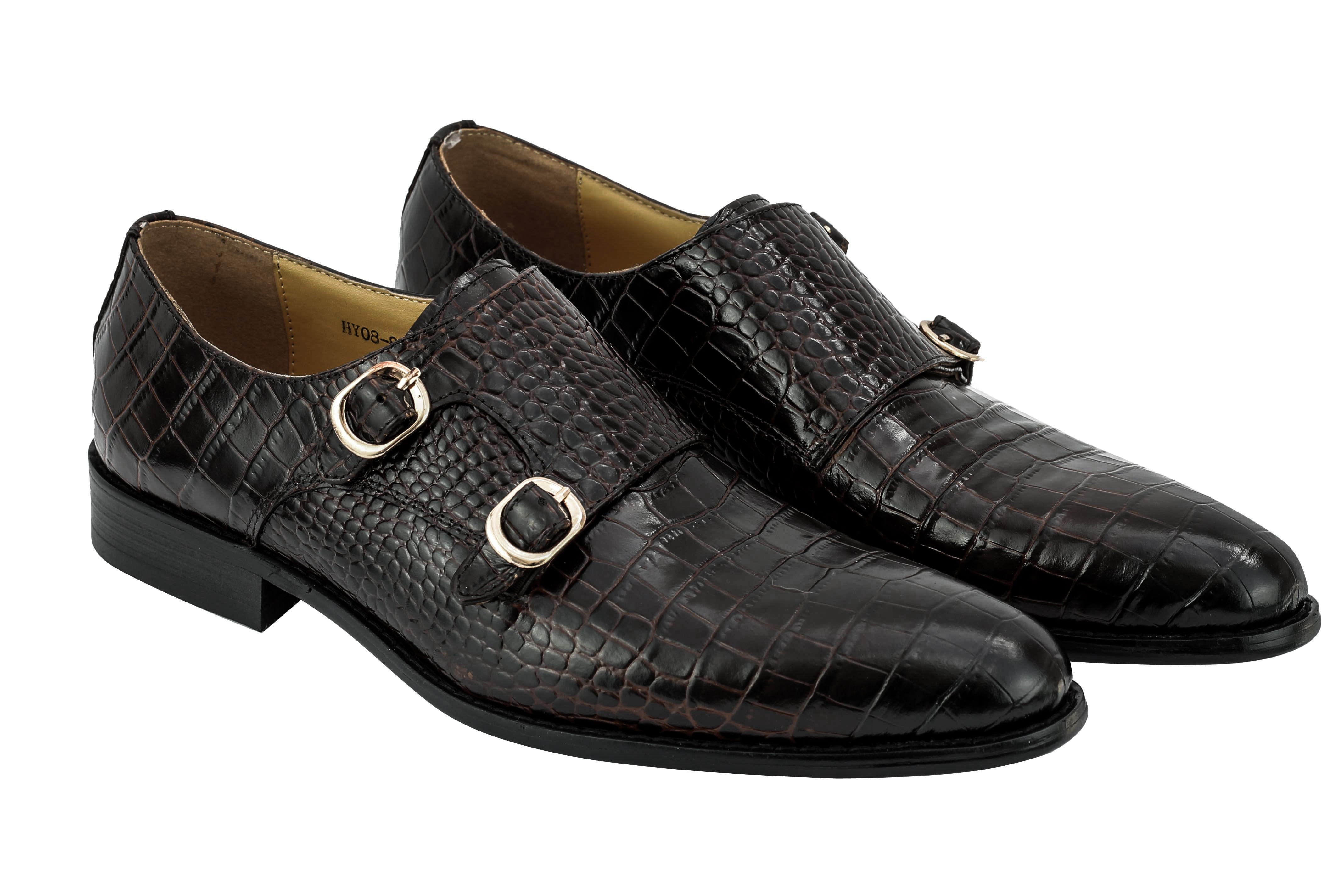 Real Leather Print Brown Loafers