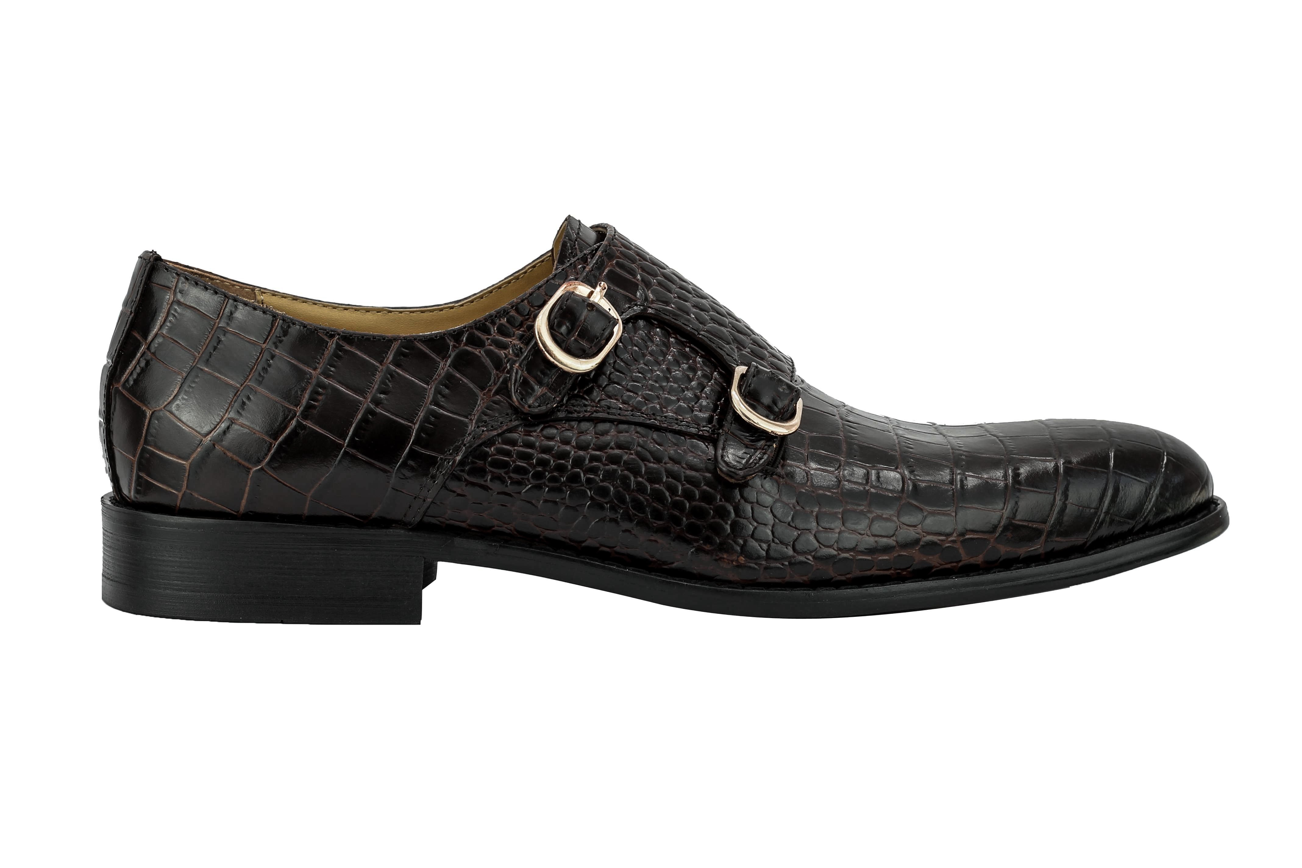 Real Leather Print Brown Loafers