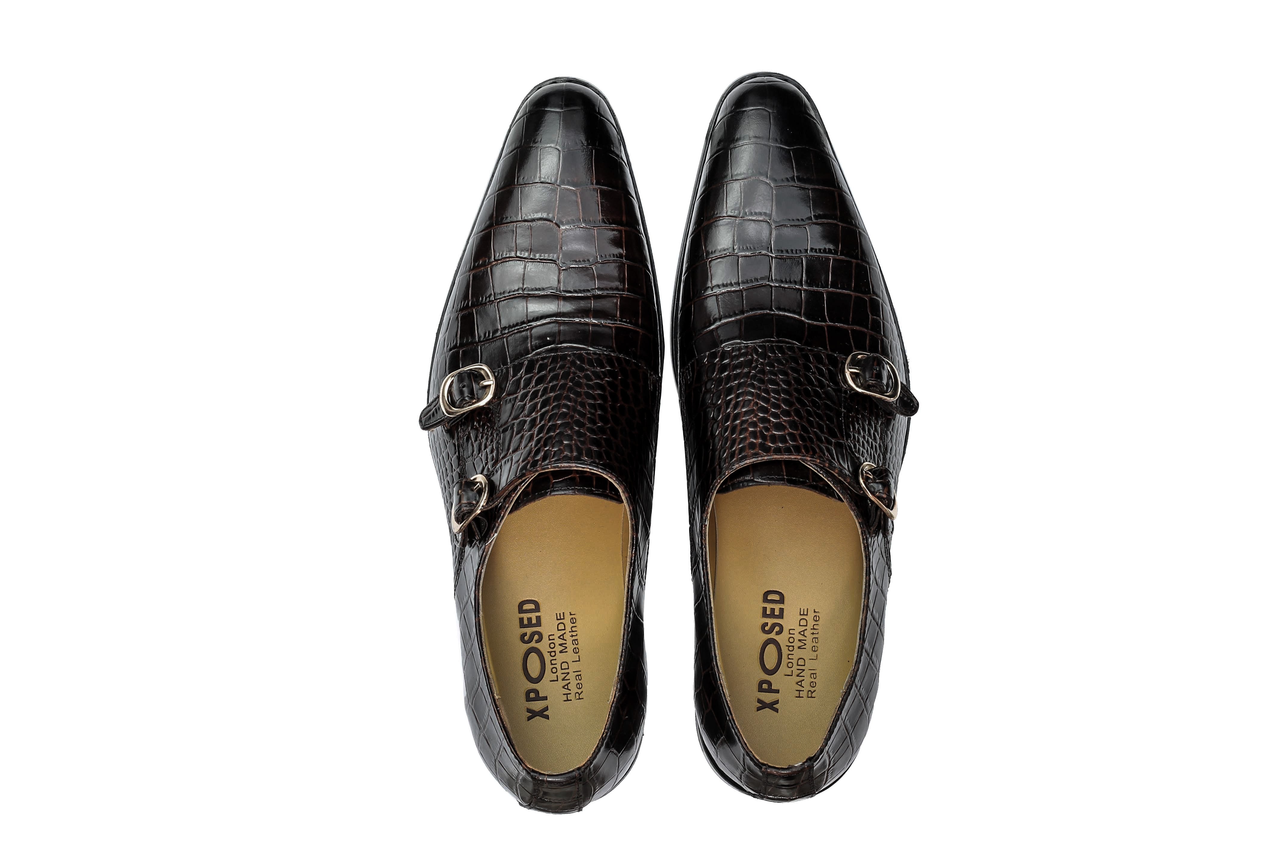 Real Leather Print Brown Loafers
