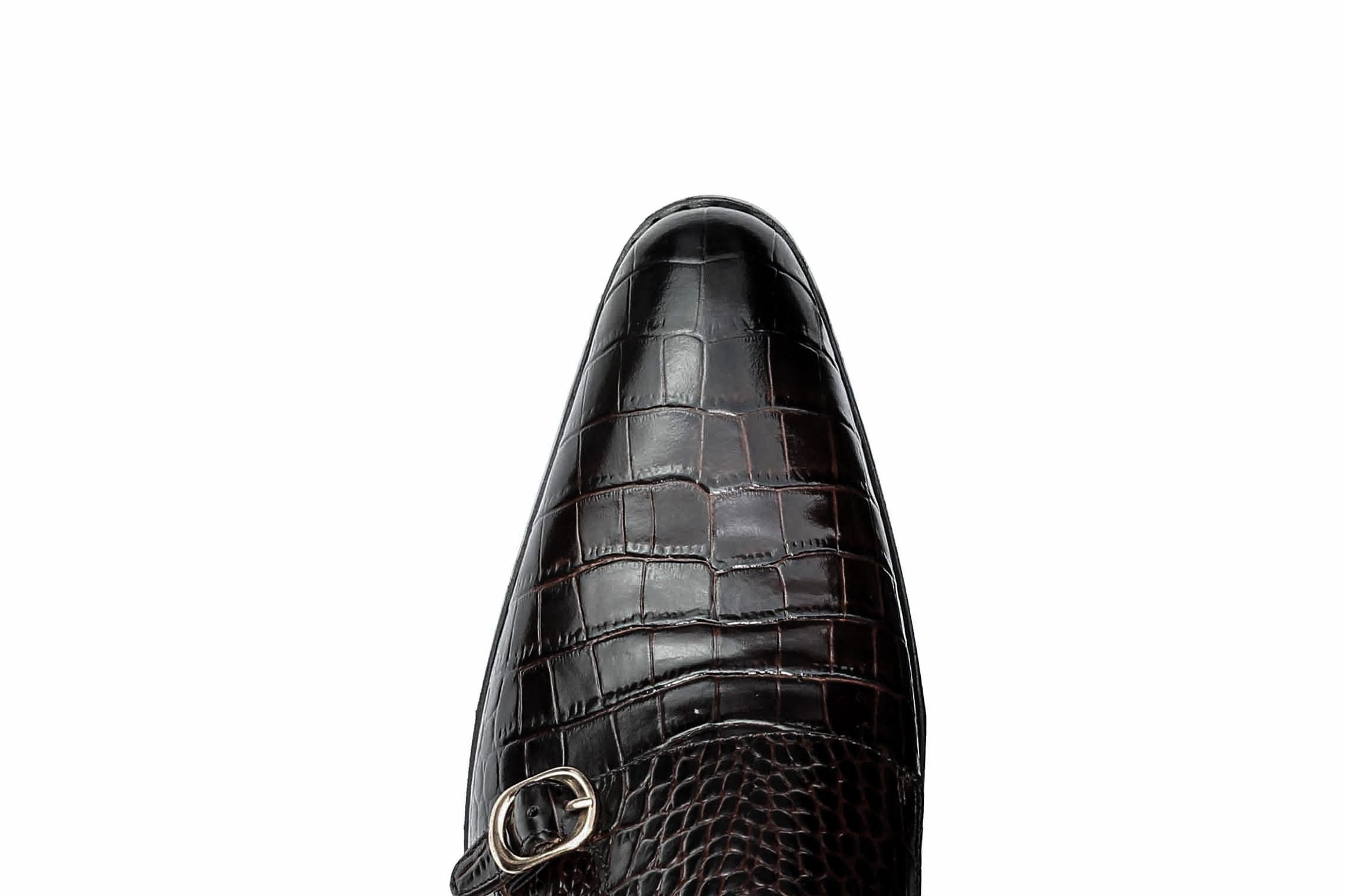 Real Leather Print Brown Loafers