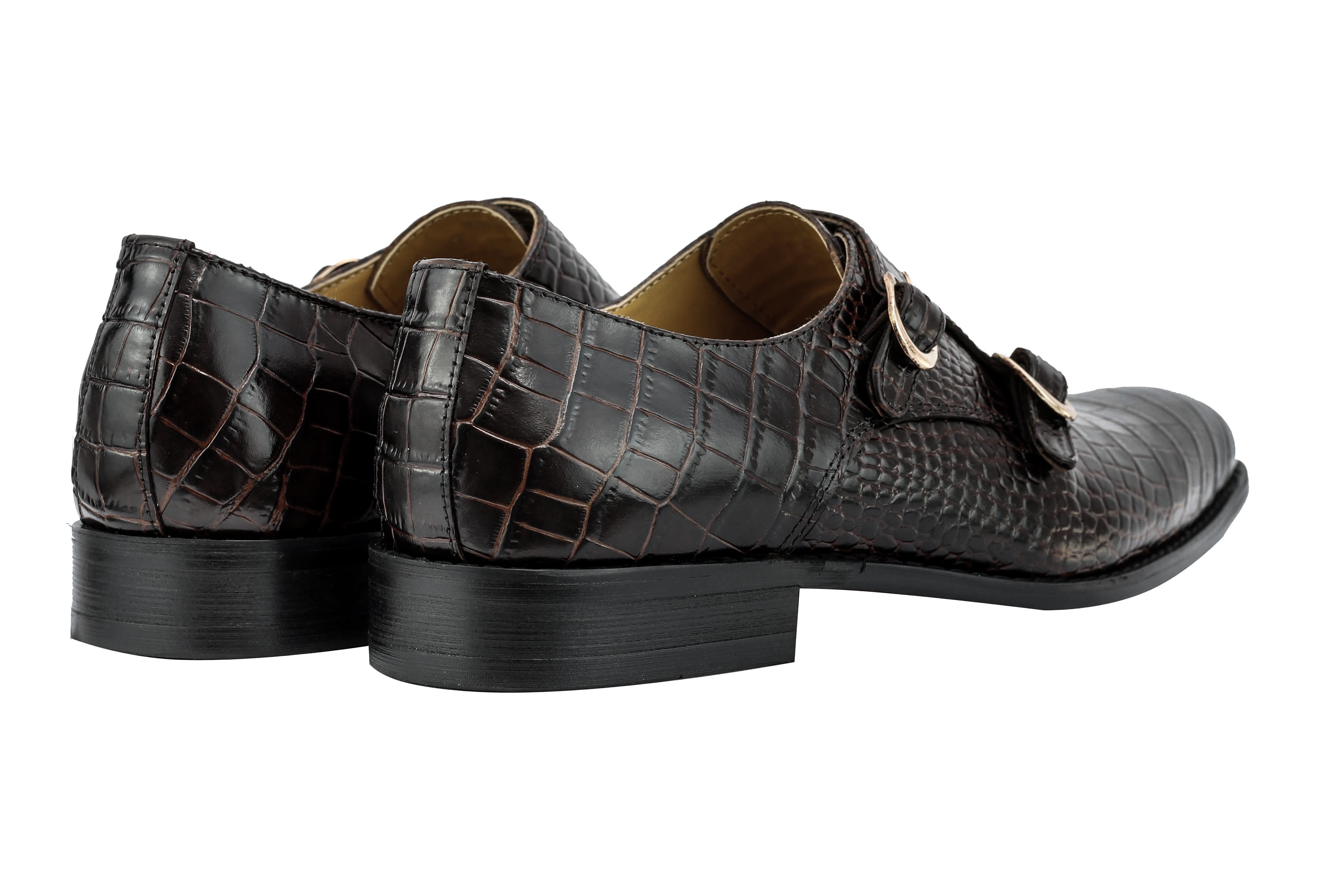 Real Leather Print Brown Loafers
