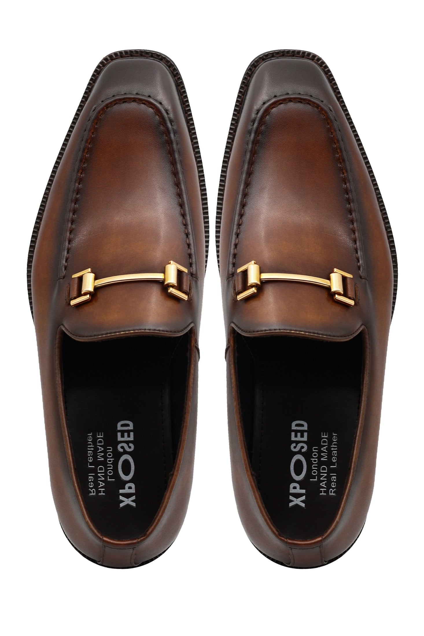 BROWN POLISHED LEATHER SNAFFLE BIT DRESS LOAFERS