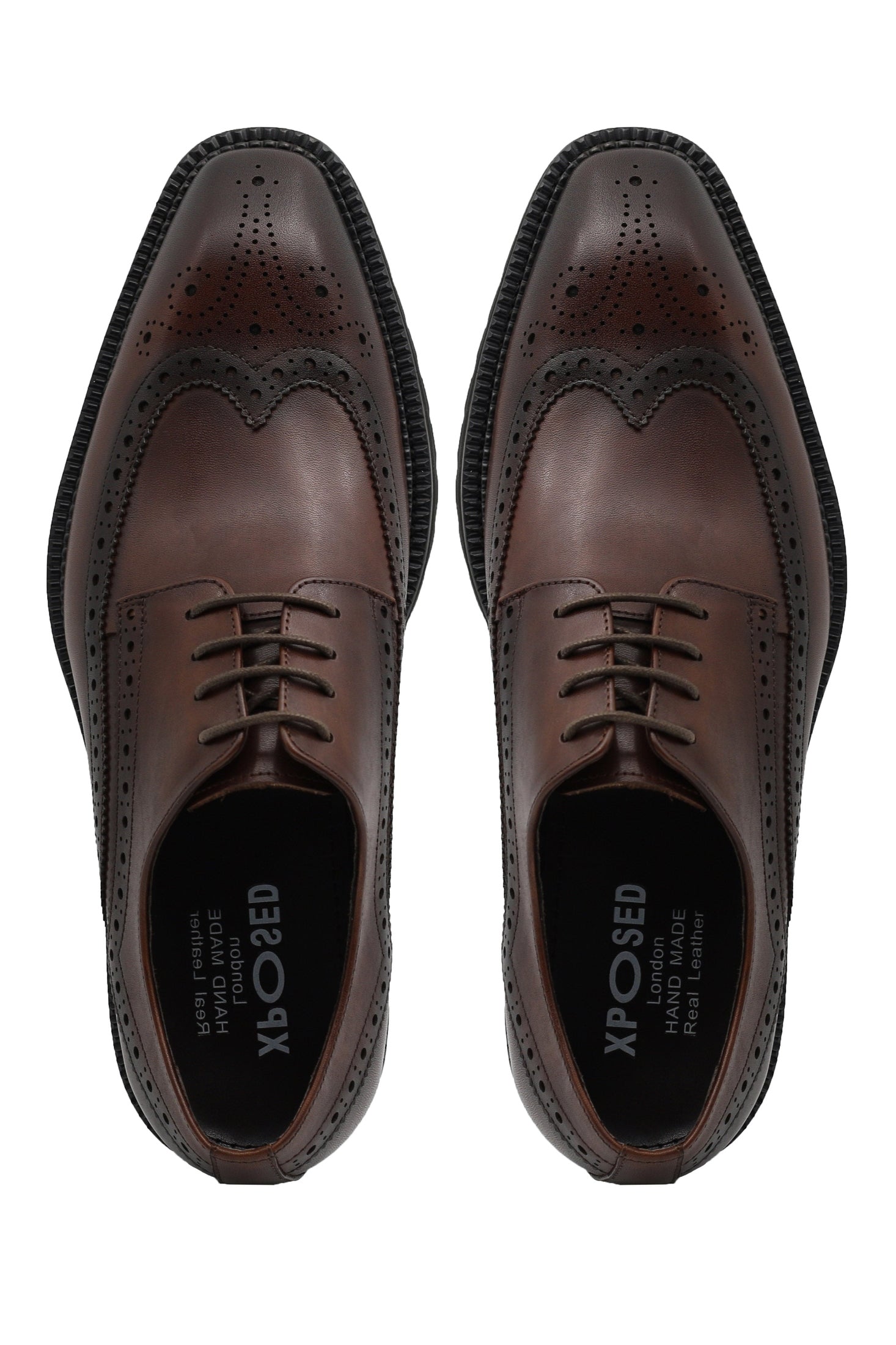 BROWN LEATHER DERBY LACE-UP SEMI BROGUE SHOES