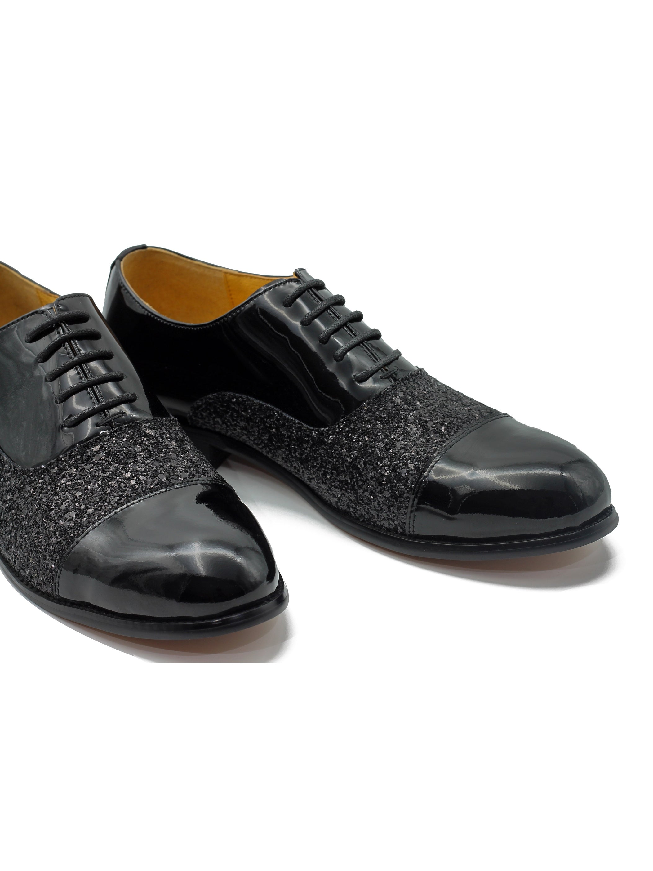 Mens Black Patent Glossy Lace Up Oxford Glitter Decor Dress Shoe XPOSED