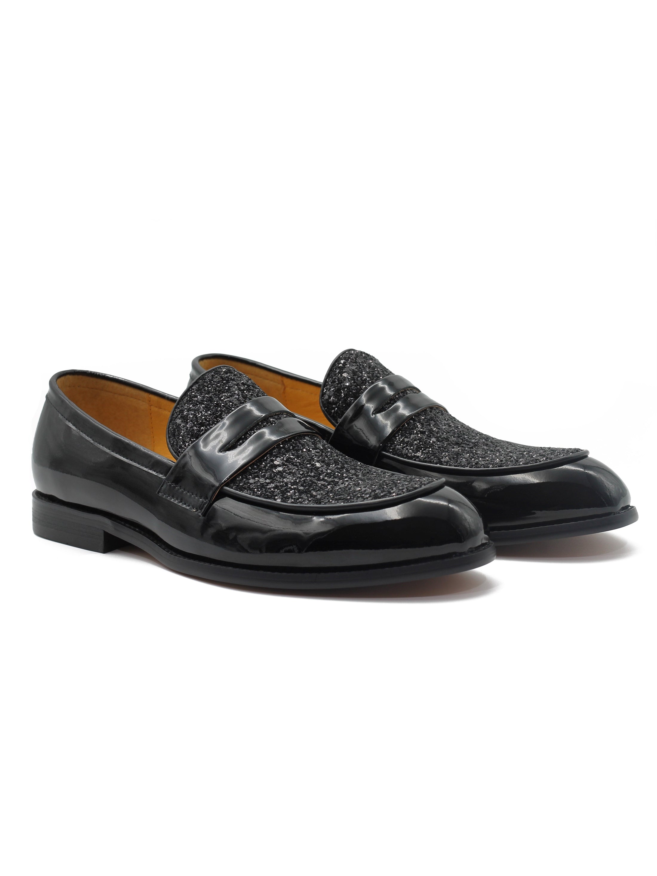 BLACK PATENT LEATHER PENNY LOAFER WITH GLITTER